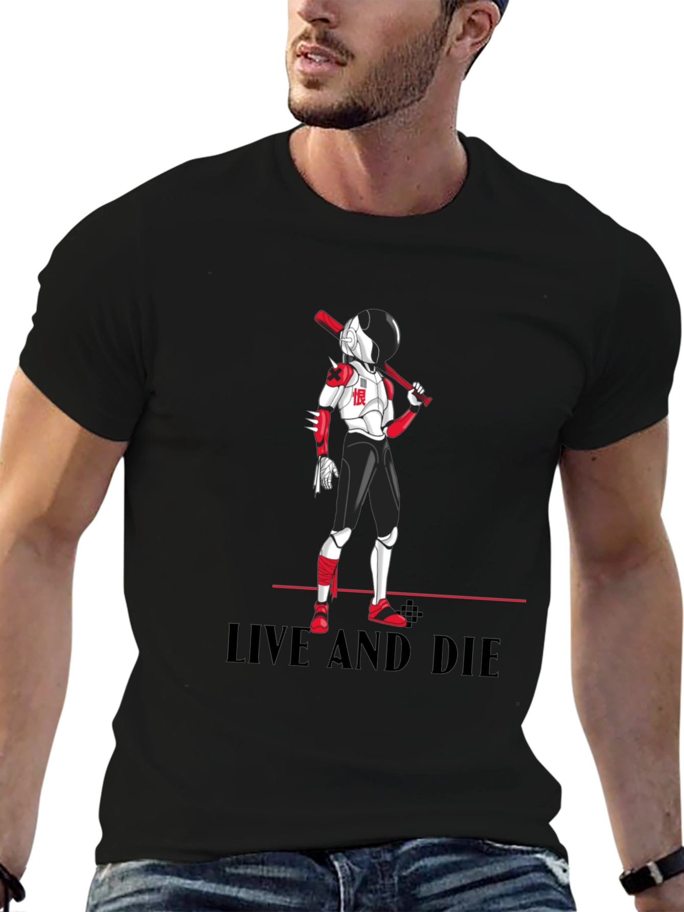 Edgy Anime Baseball T-Shirt: Live and Die