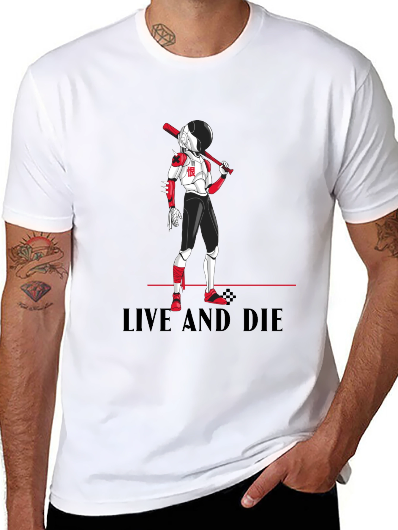 Edgy Anime Baseball T-Shirt: Live and Die