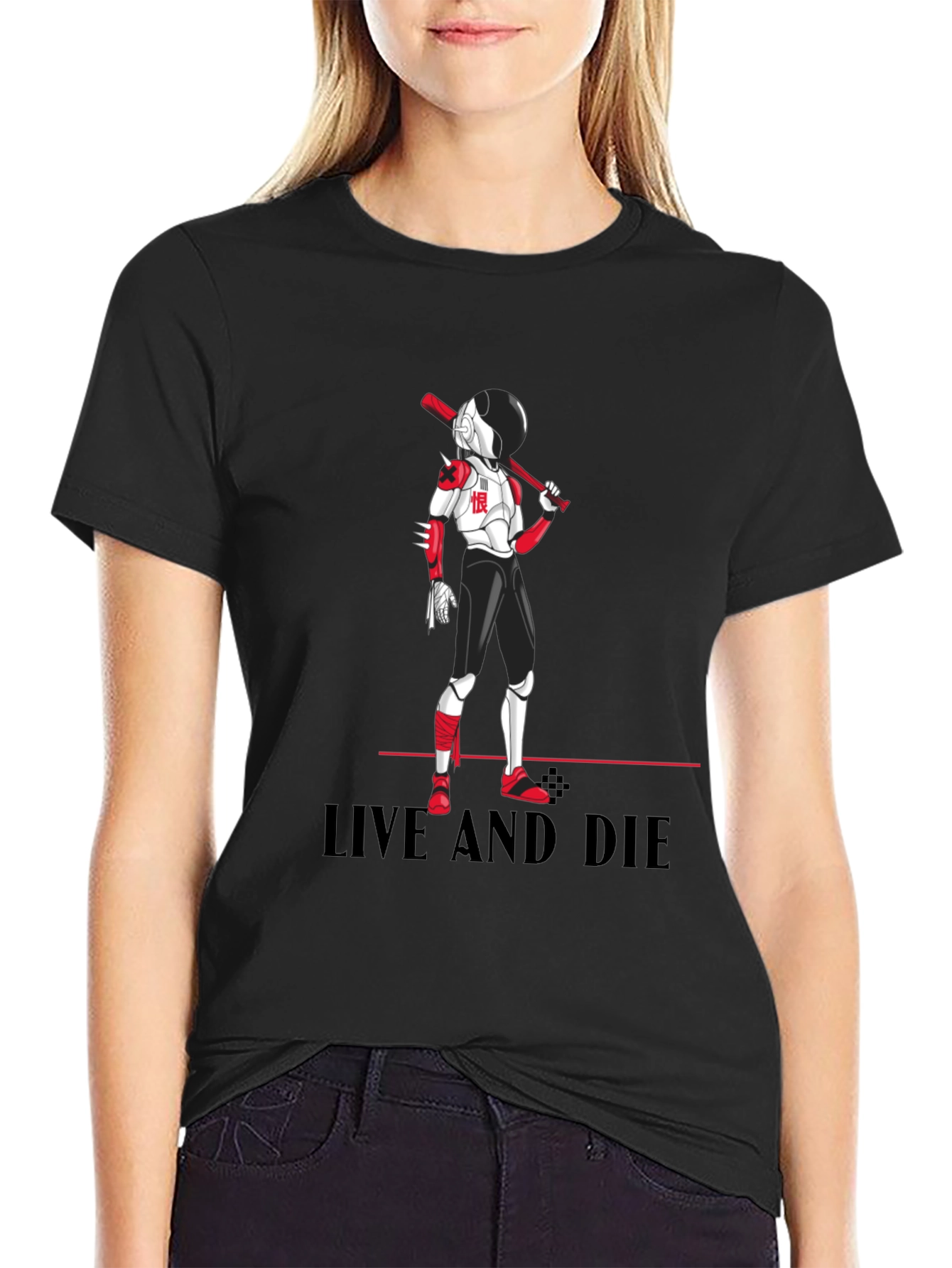 Edgy Anime Baseball T-Shirt: Live and Die