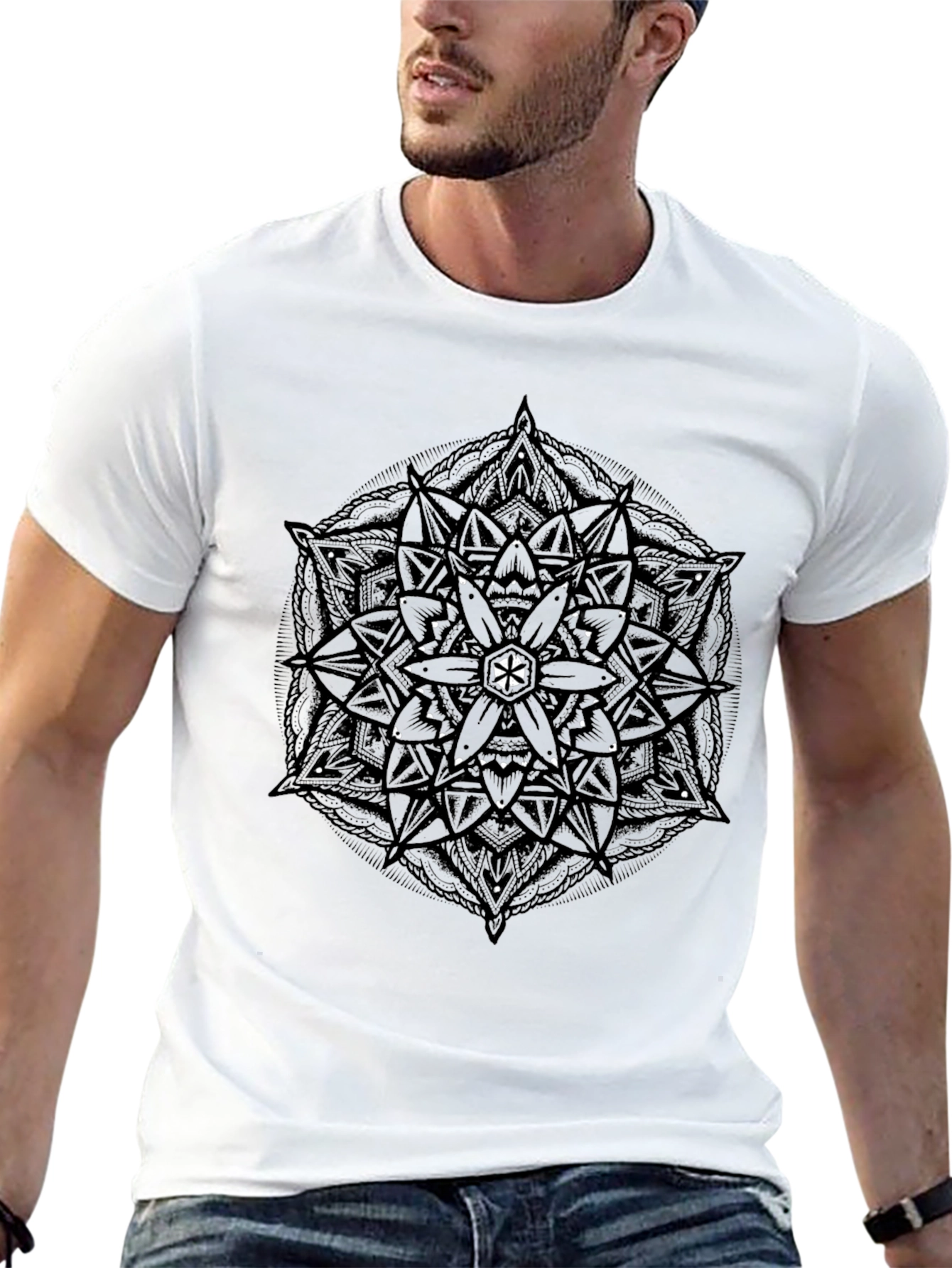 Mens Black Mandala Graphic T-Shirt