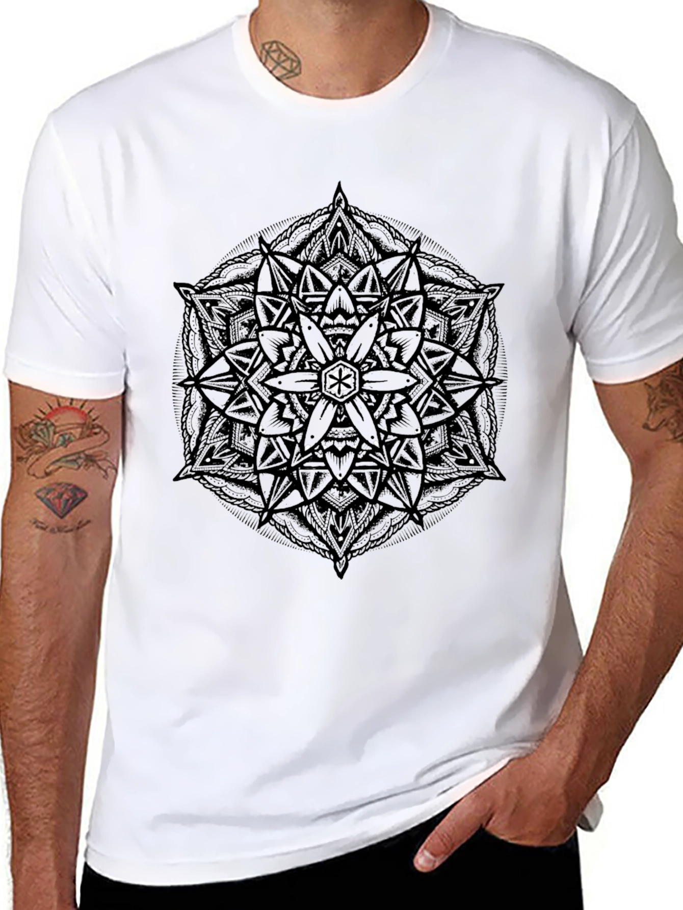 Mens Black Mandala Graphic T-Shirt