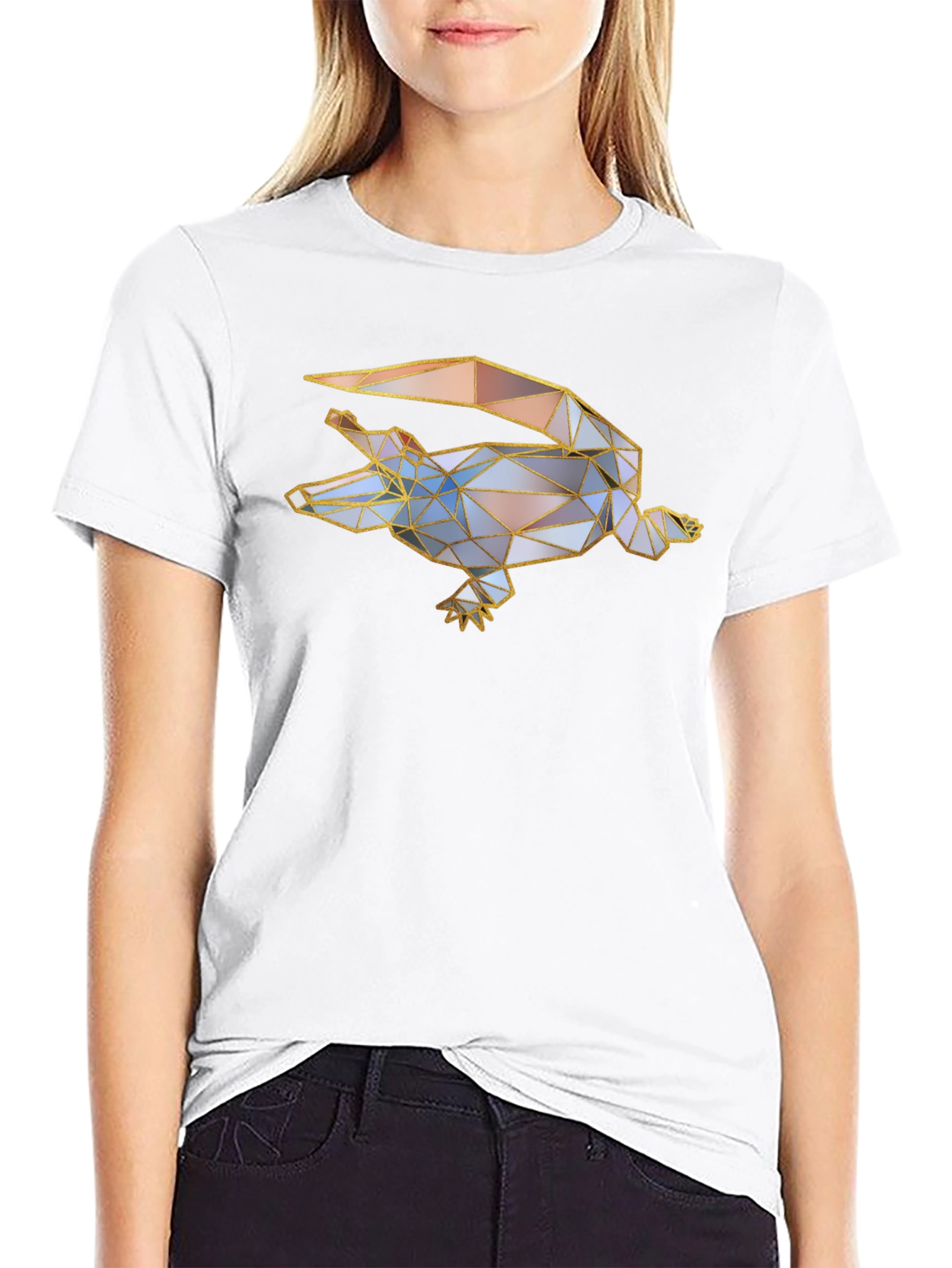 Geometric Crocodile Graphic Black T-Shirt