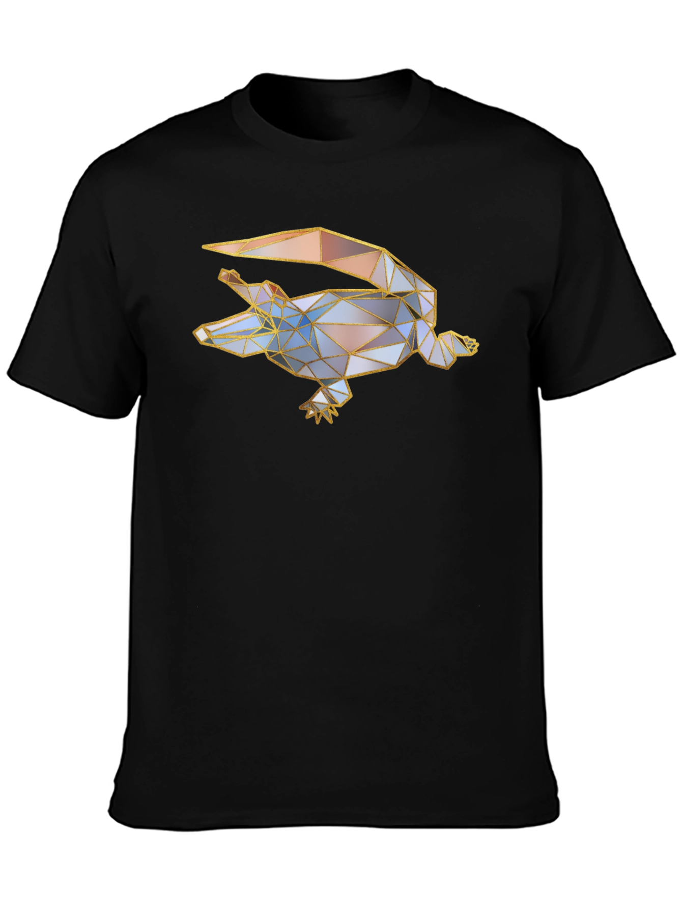 Geometric Crocodile Graphic Black T-Shirt