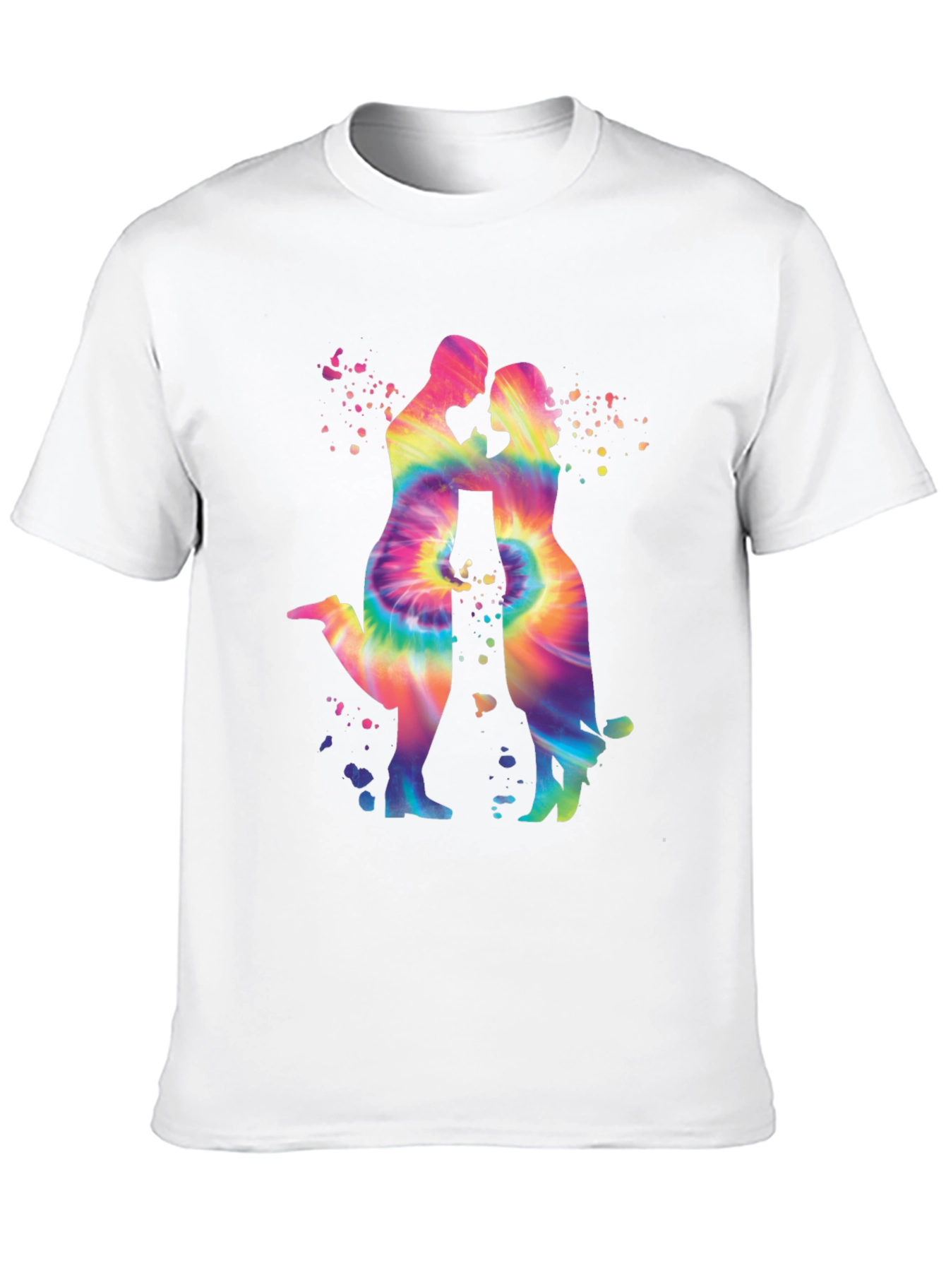 Tie-Dye Couple Silhouette Graphic Tee - Trendy Black T-Shirt