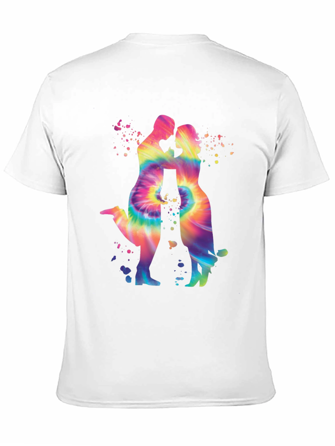 Tie-Dye Couple Silhouette Graphic Tee - Trendy Black T-Shirt