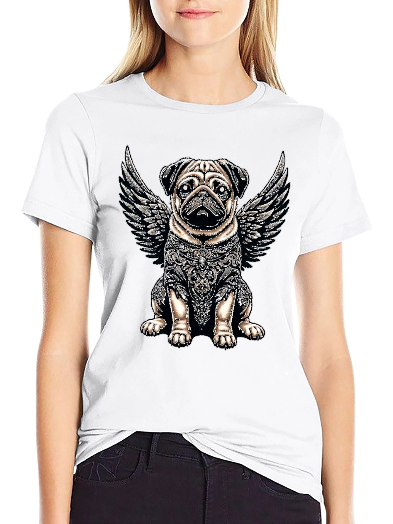 Angel Pug Graphic T-Shirt - Unique Dog Lover Gift