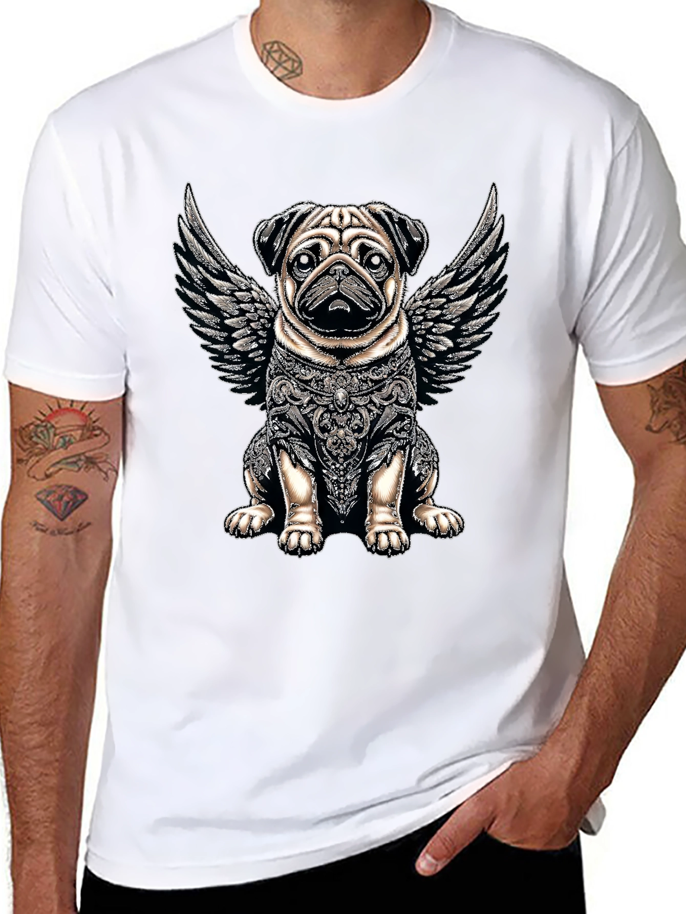 Angel Pug Graphic T-Shirt - Unique Dog Lover Gift