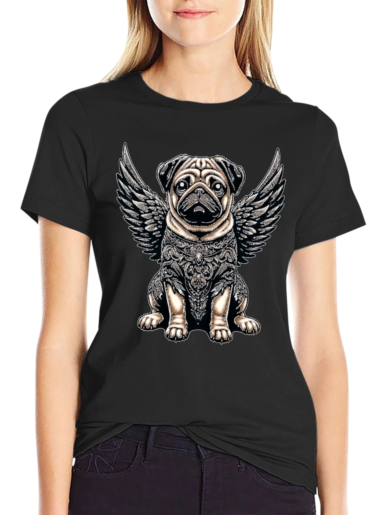 Angel Pug Graphic T-Shirt - Unique Dog Lover Gift