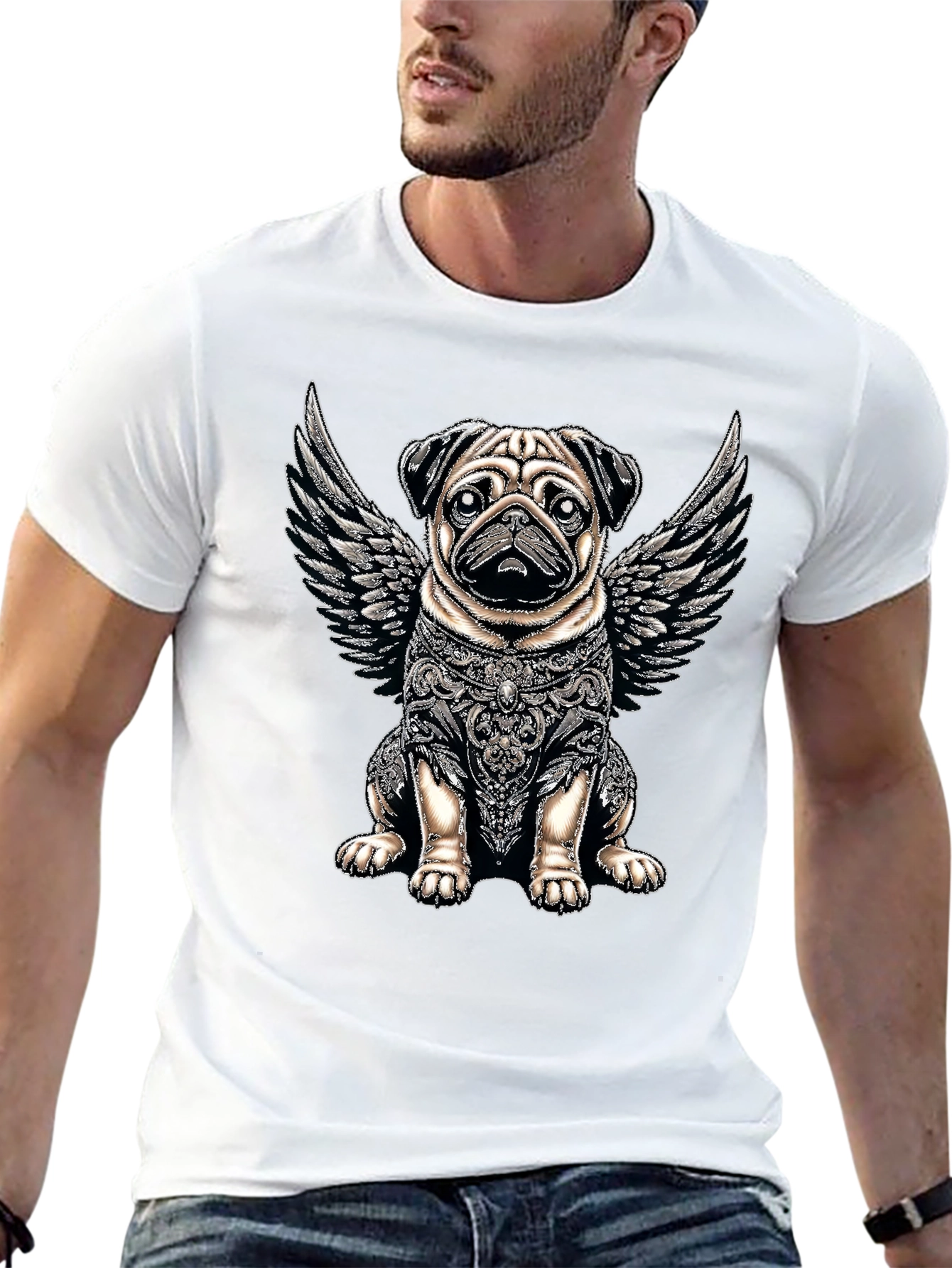Angel Pug Graphic T-Shirt - Unique Dog Lover Gift