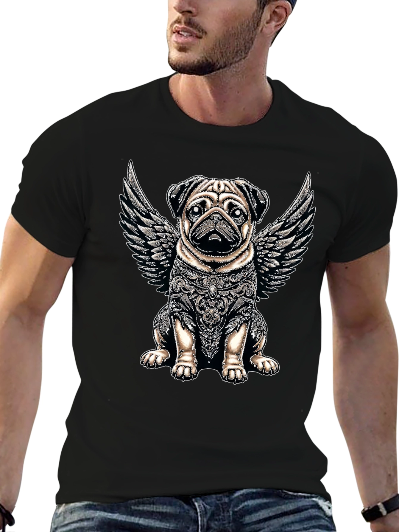 Angel Pug Graphic T-Shirt - Unique Dog Lover Gift