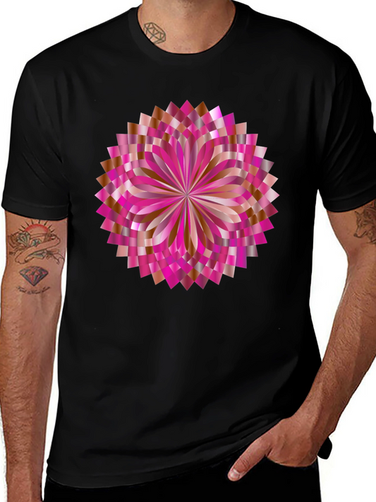 Abstract Geometric Floral Graphic Black T-Shirt