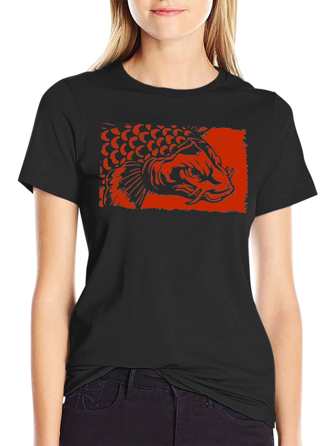 Arowana Fish Graphic Tee - Black