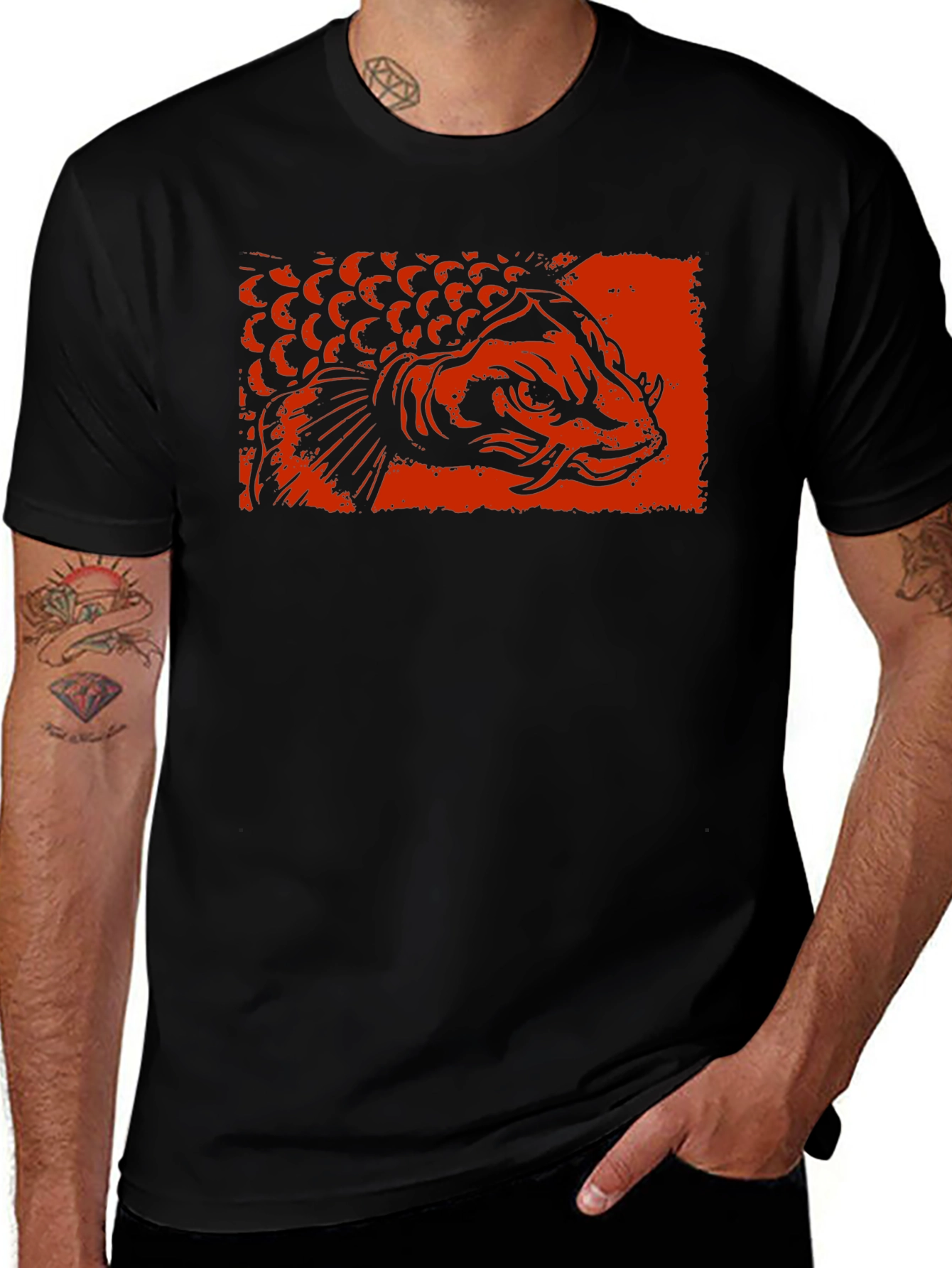 Arowana Fish Graphic Tee - Black