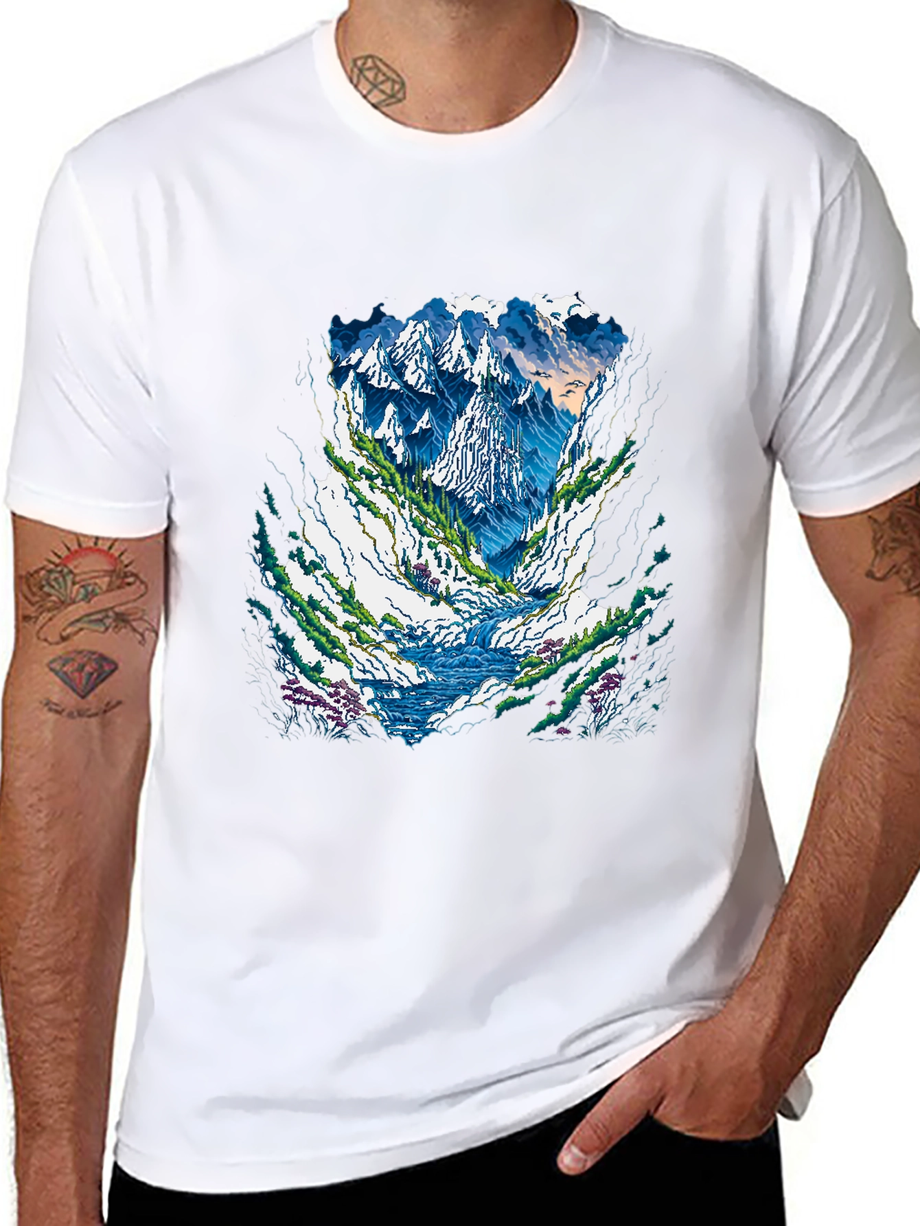 Mountain Landscape Graphic Tee - Black Casual Shirt
