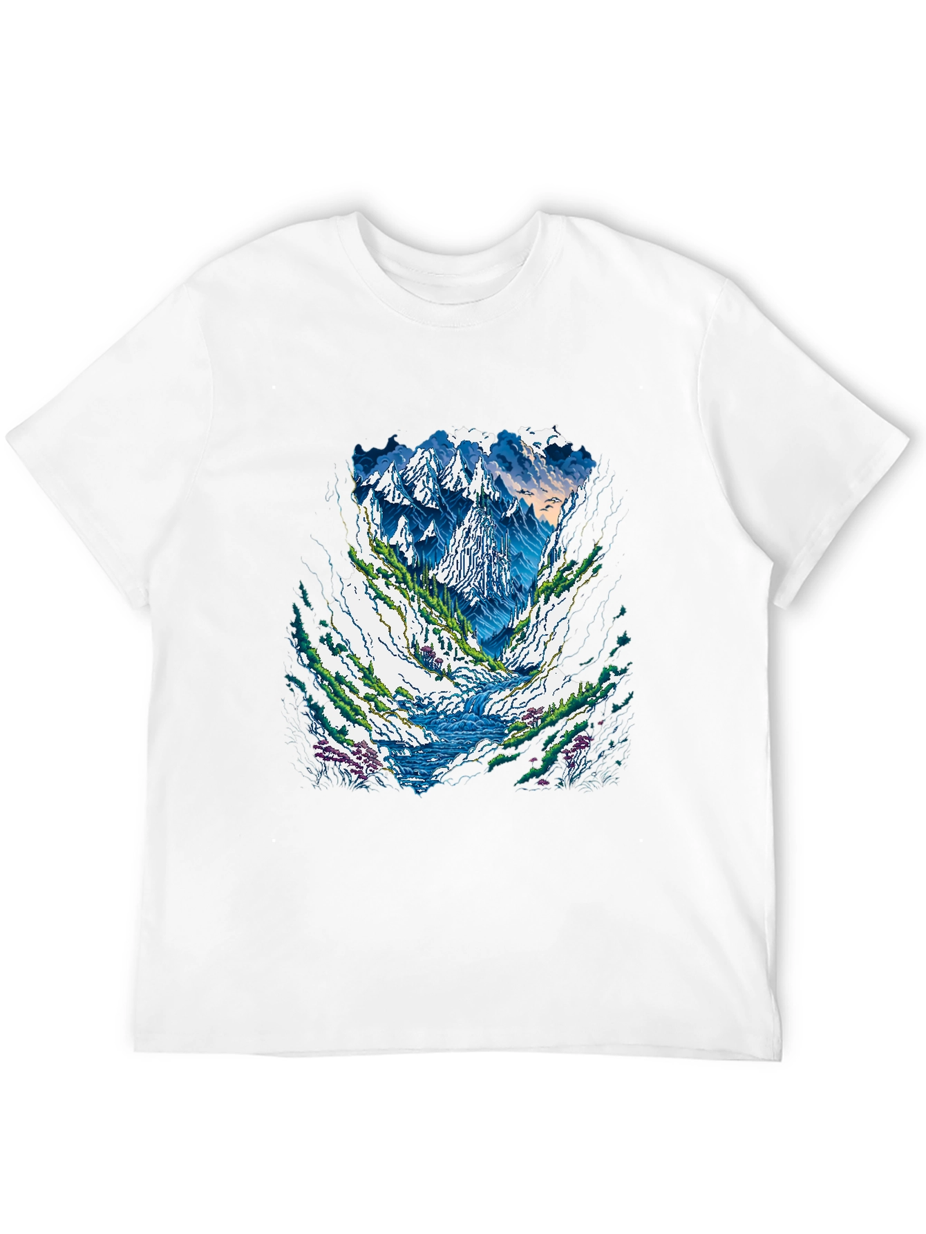 Mountain Landscape Graphic Tee - Black Casual Shirt