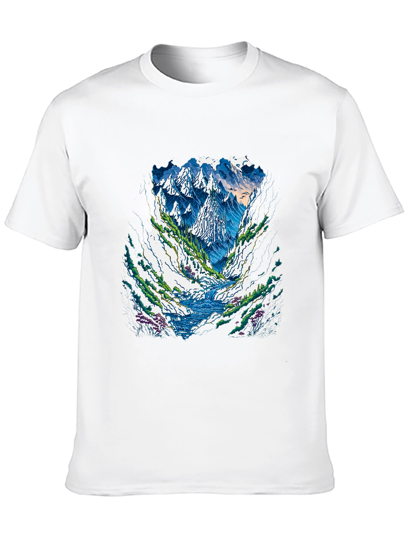 Mountain Landscape Graphic Tee - Black Casual Shirt