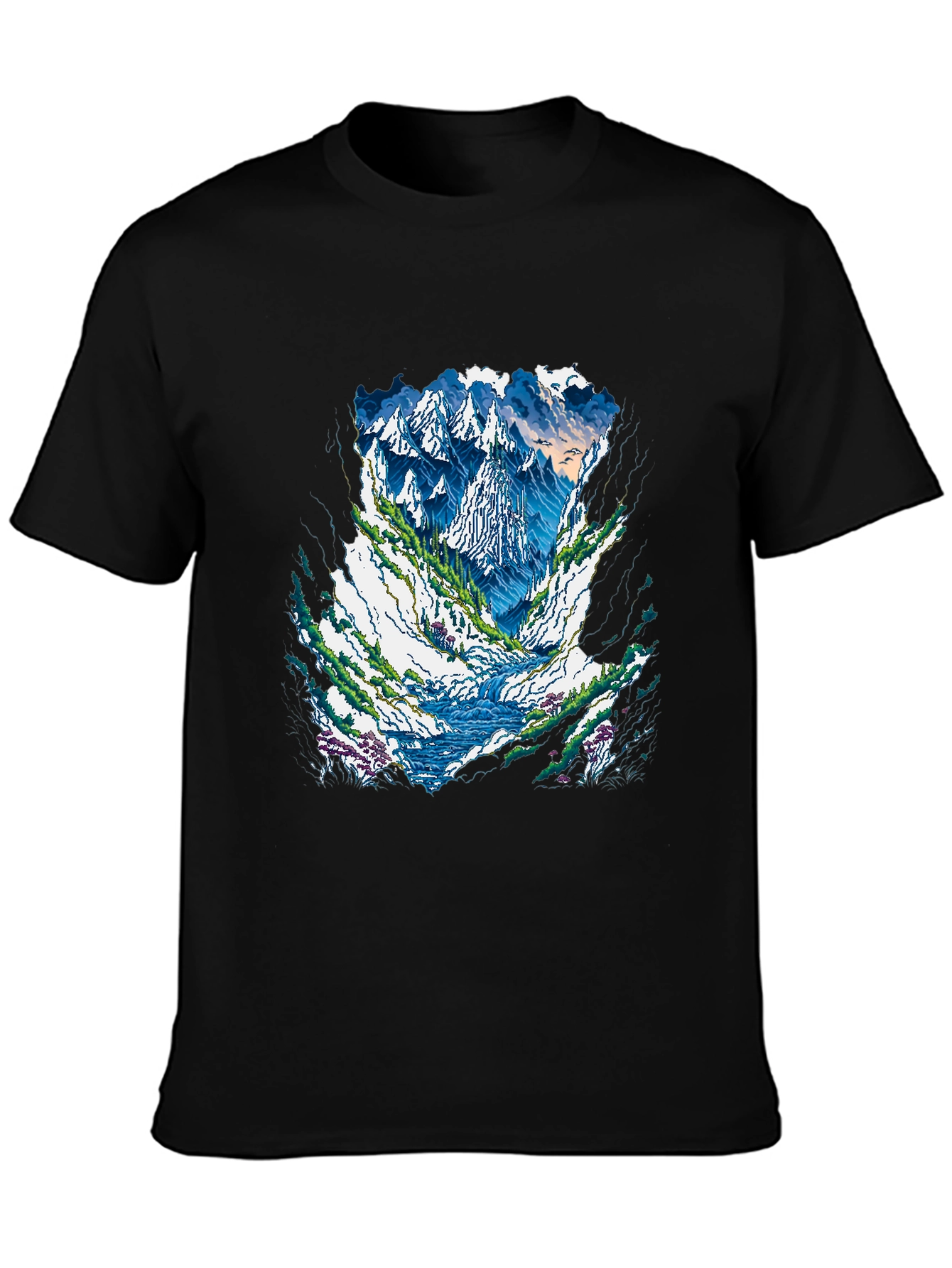 Mountain Landscape Graphic Tee - Black Casual Shirt