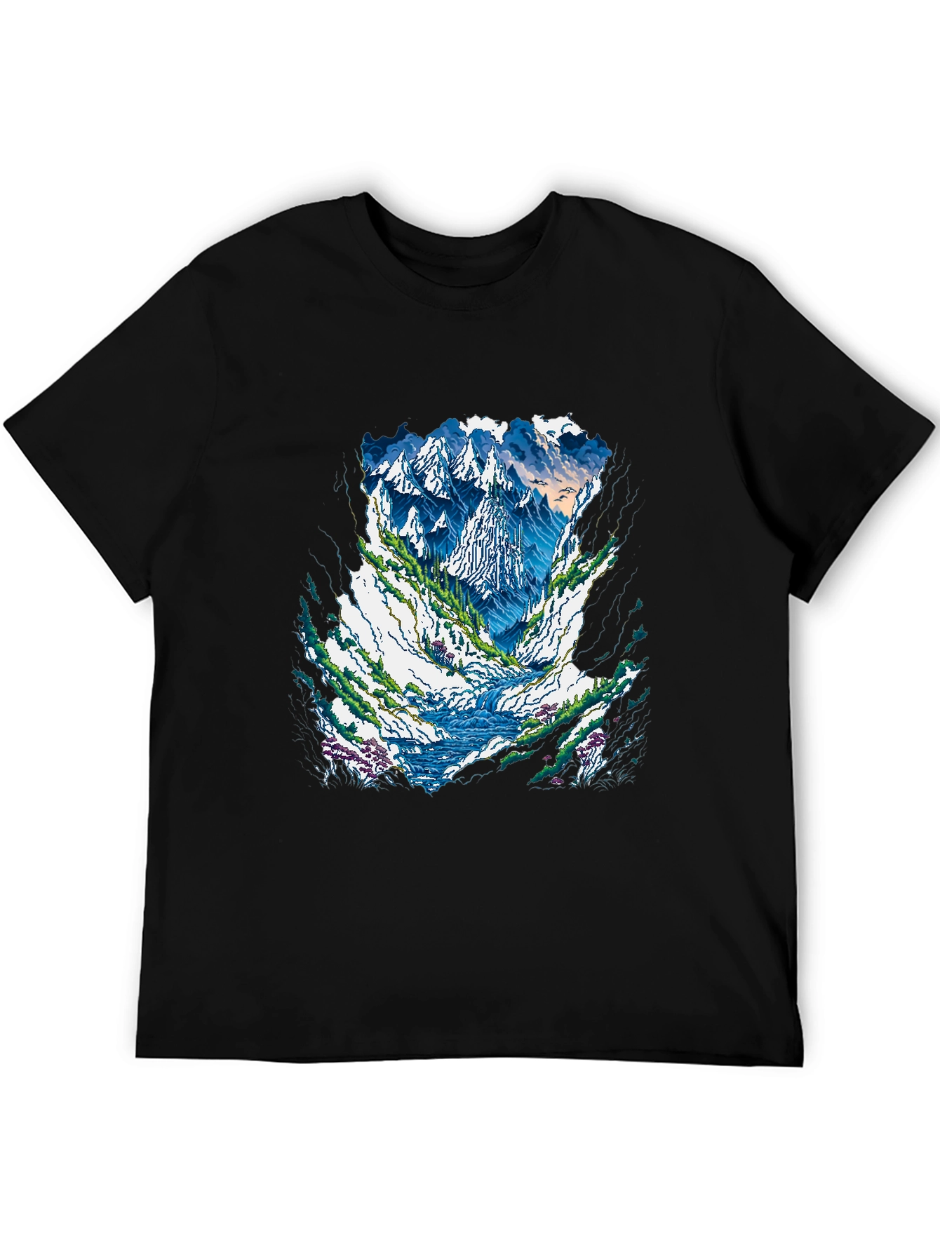 Mountain Landscape Graphic Tee - Black Casual Shirt