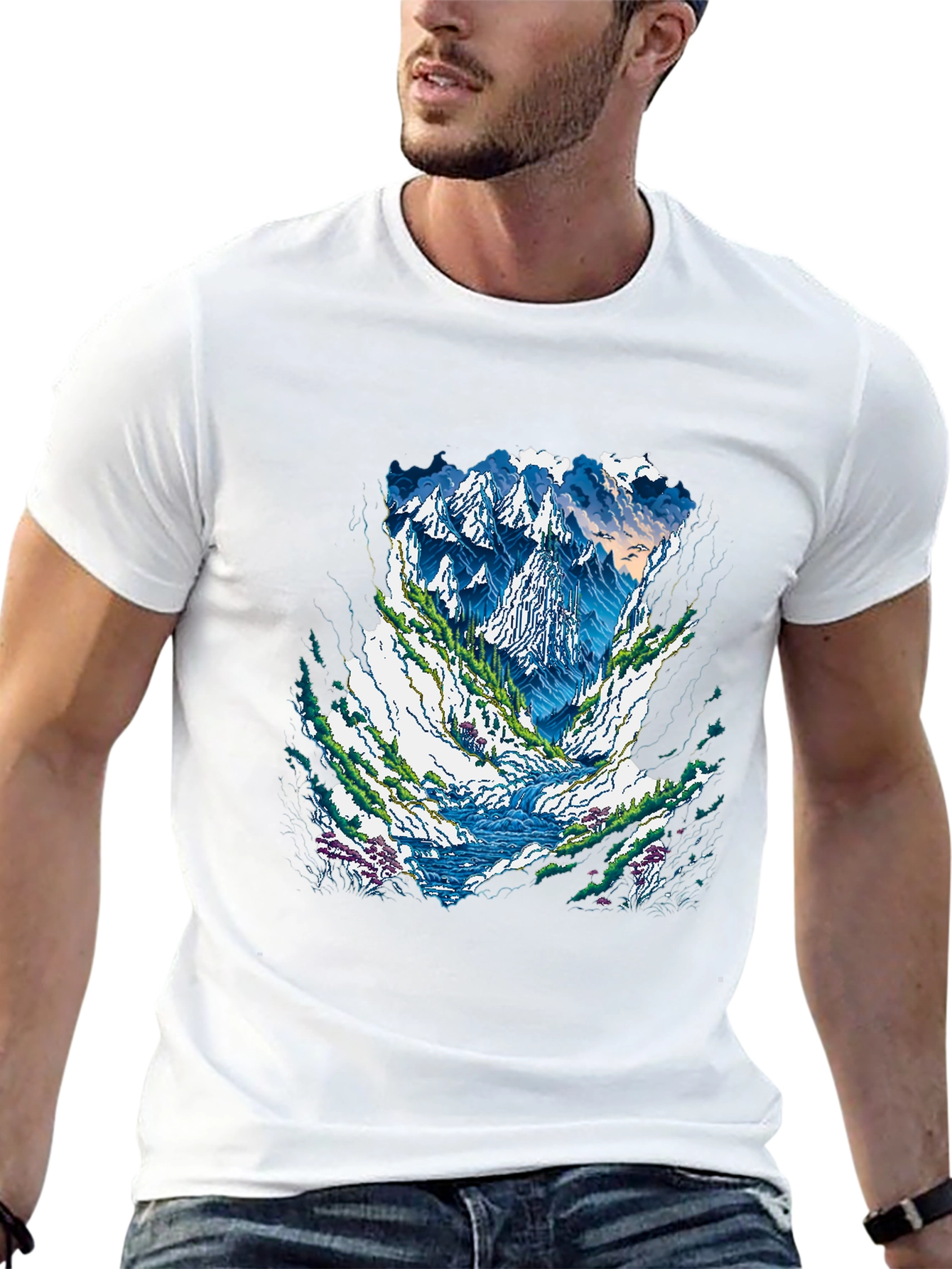 Mountain Landscape Graphic Tee - Black Casual Shirt