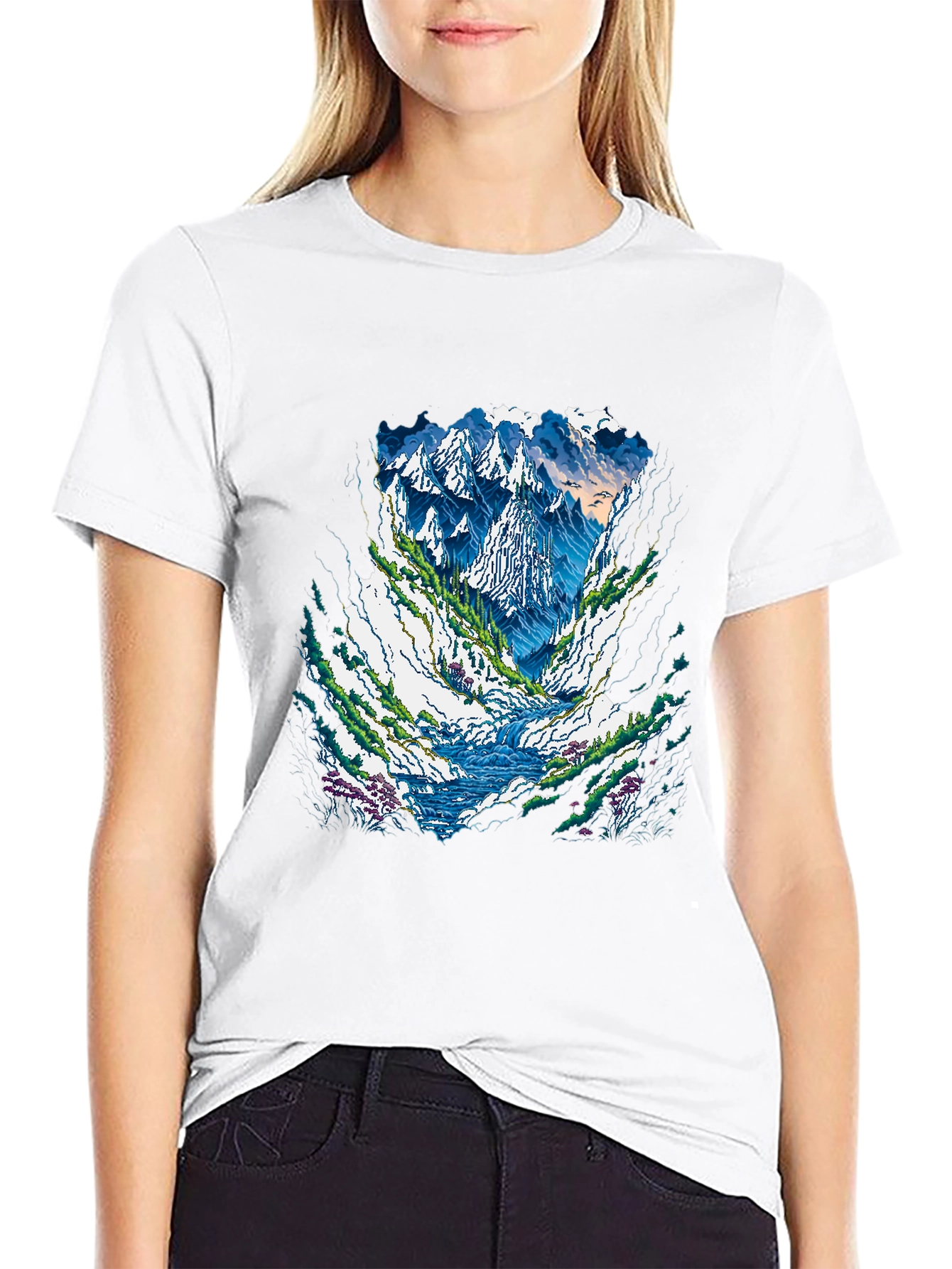 Mountain Landscape Graphic Tee - Black Casual Shirt