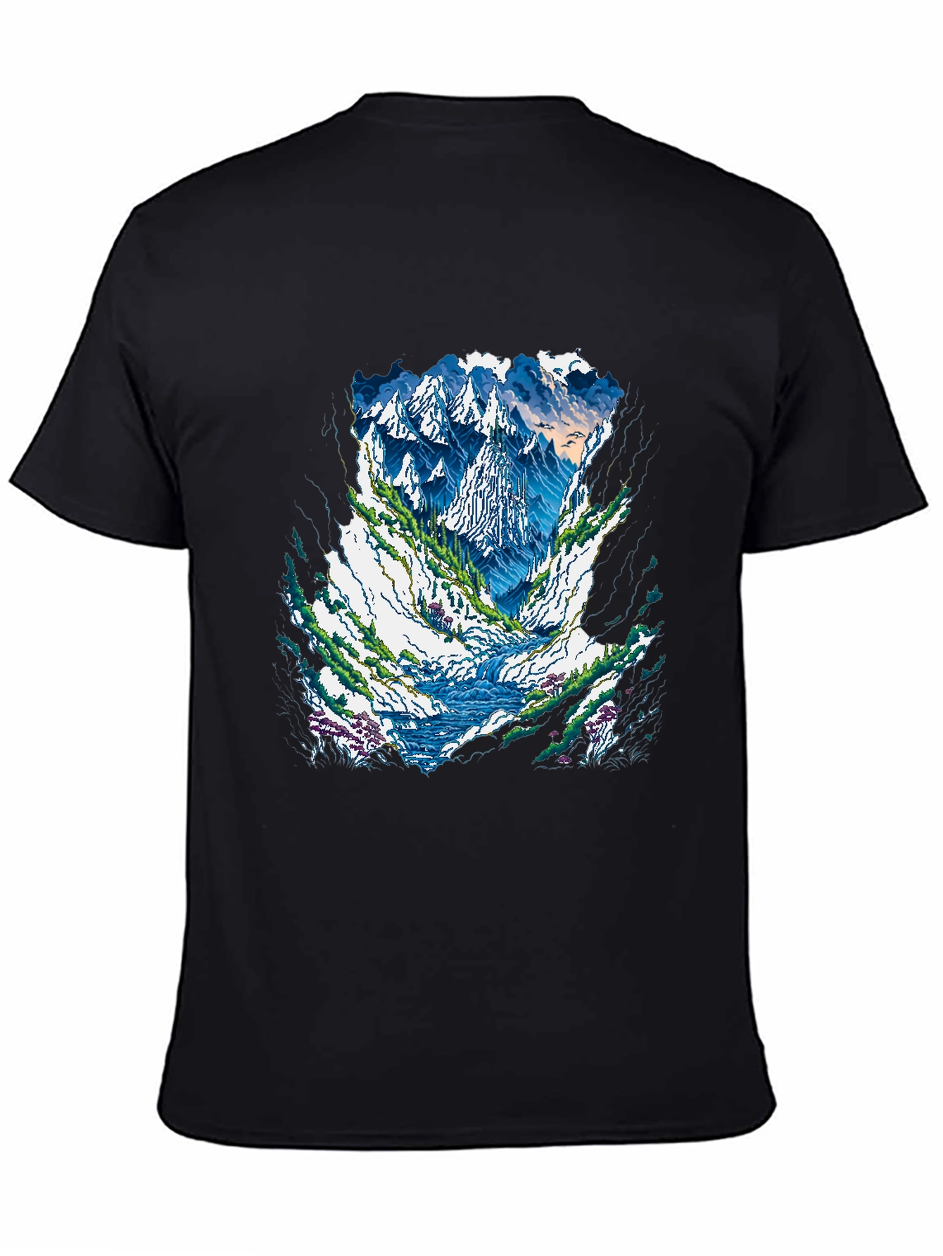 Mountain Landscape Graphic Tee - Black Casual Shirt