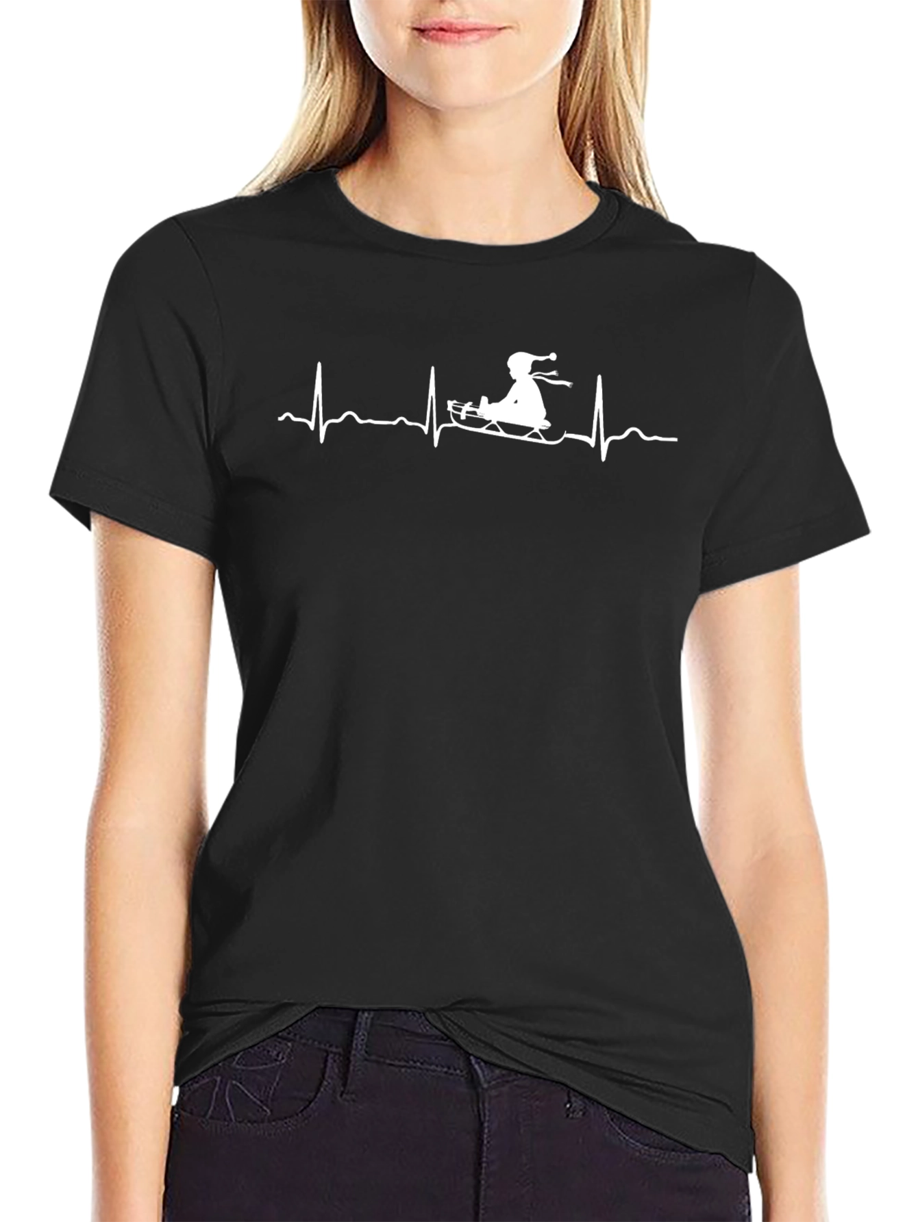 Sledding Heartbeat T-Shirt - Black