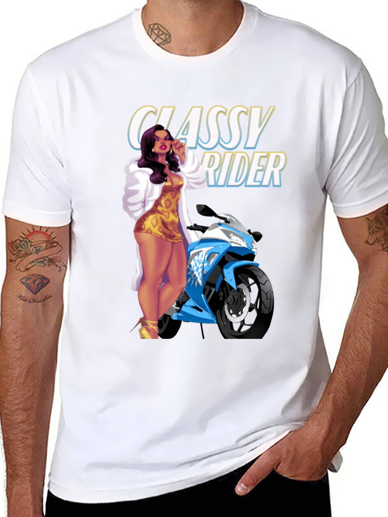 Classy Rider Graphic T-Shirt - Motorcycle Babe Design