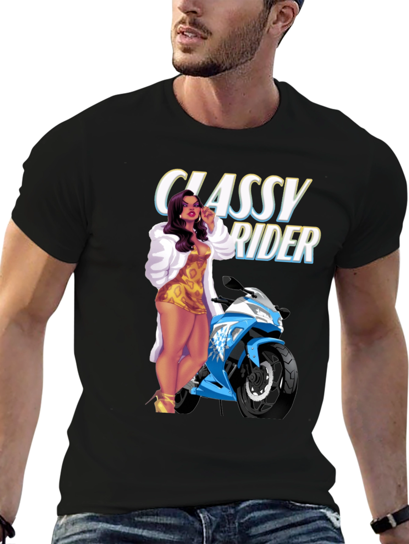 Classy Rider Graphic T-Shirt - Motorcycle Babe Design