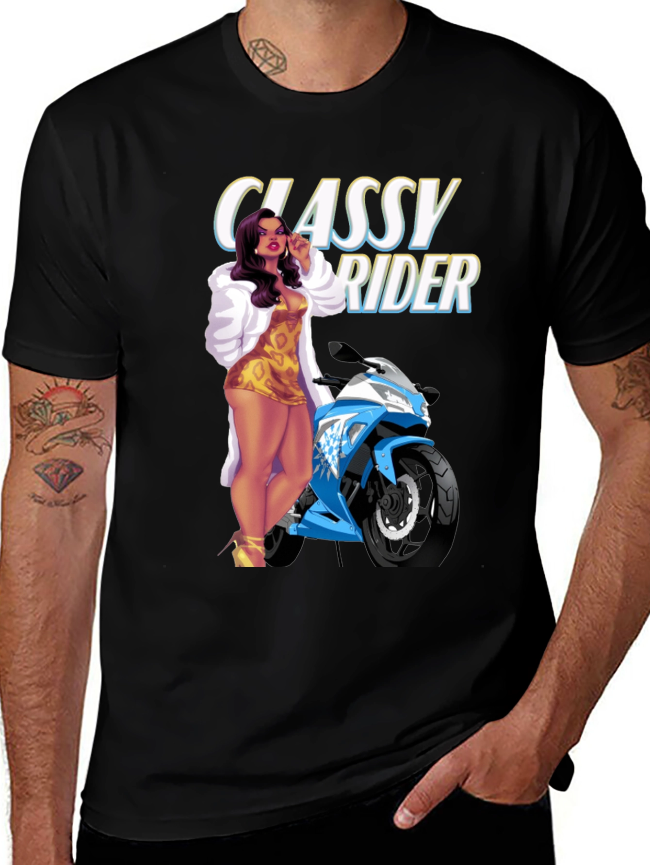 Classy Rider Graphic T-Shirt - Motorcycle Babe Design