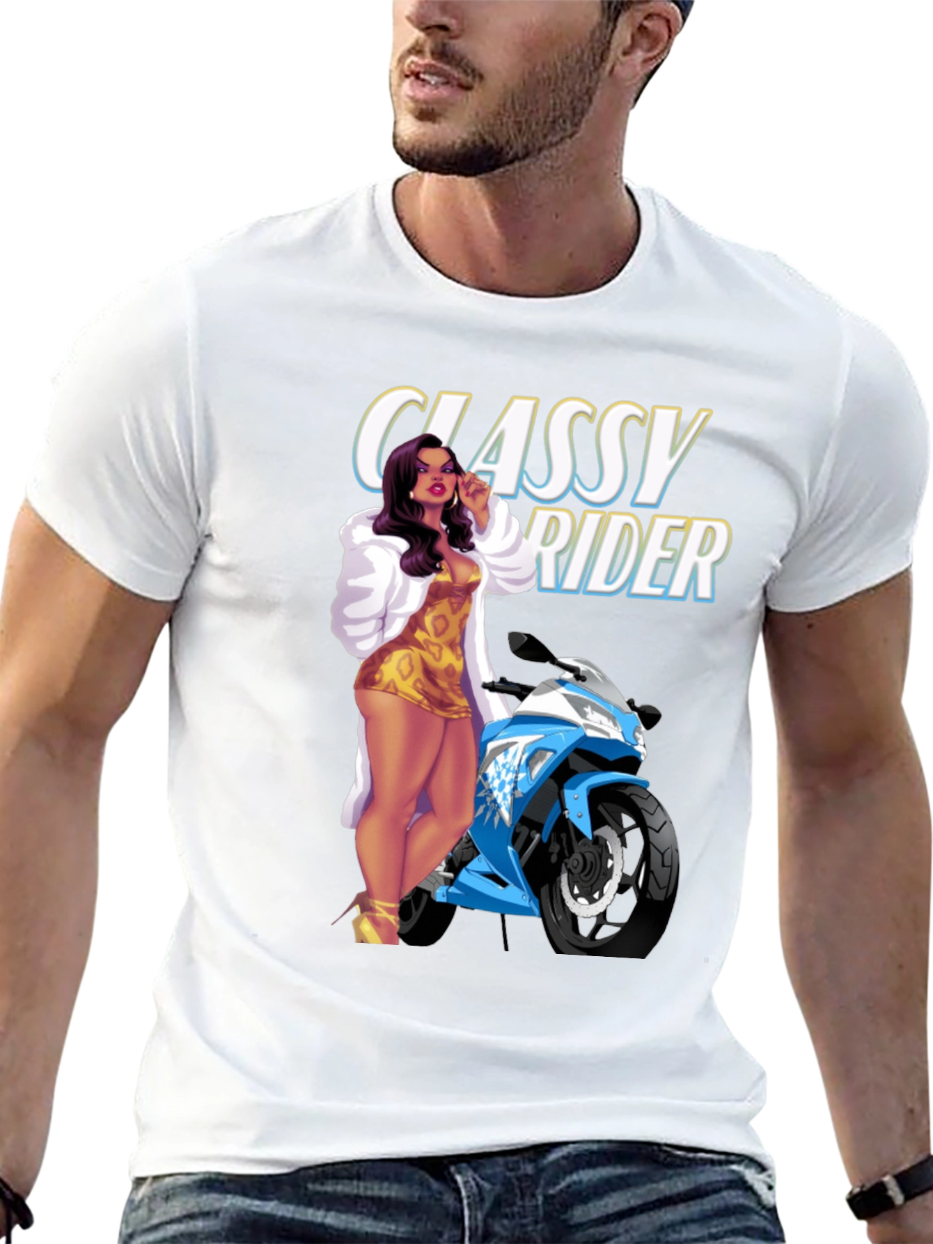 Classy Rider Graphic T-Shirt - Motorcycle Babe Design