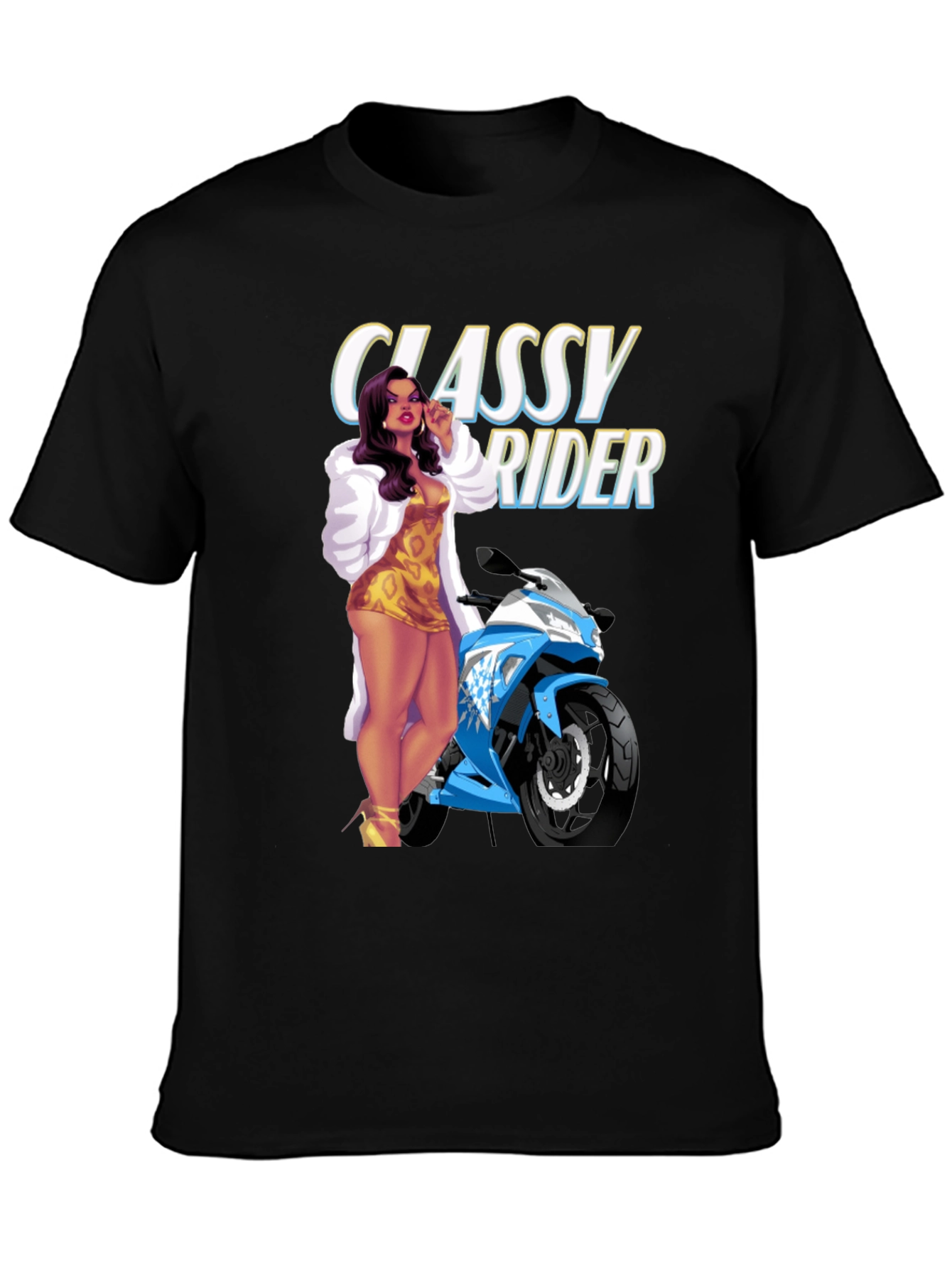 Classy Rider Graphic T-Shirt - Motorcycle Babe Design
