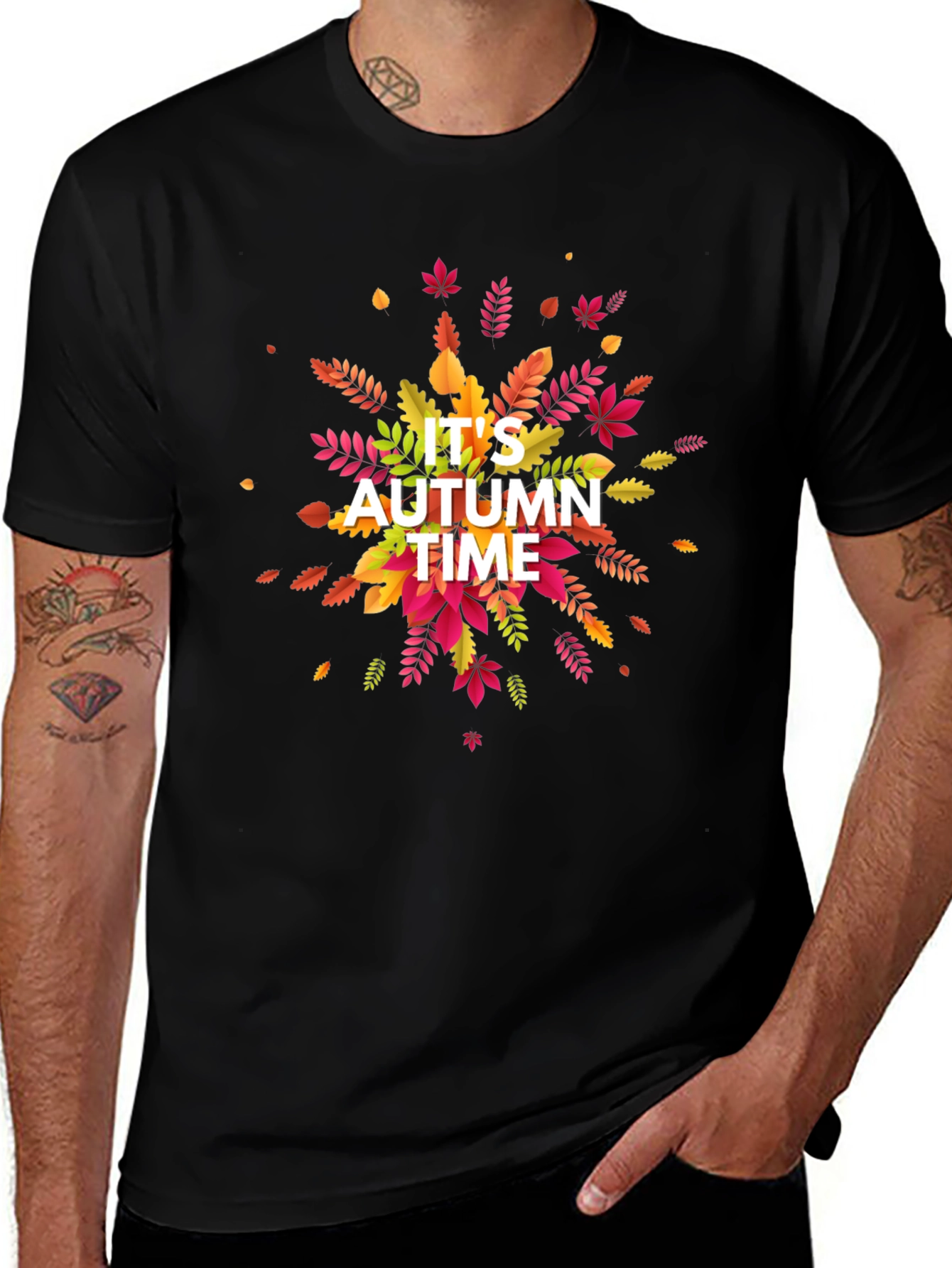 Its Autumn Time Black Graphic T-Shirt