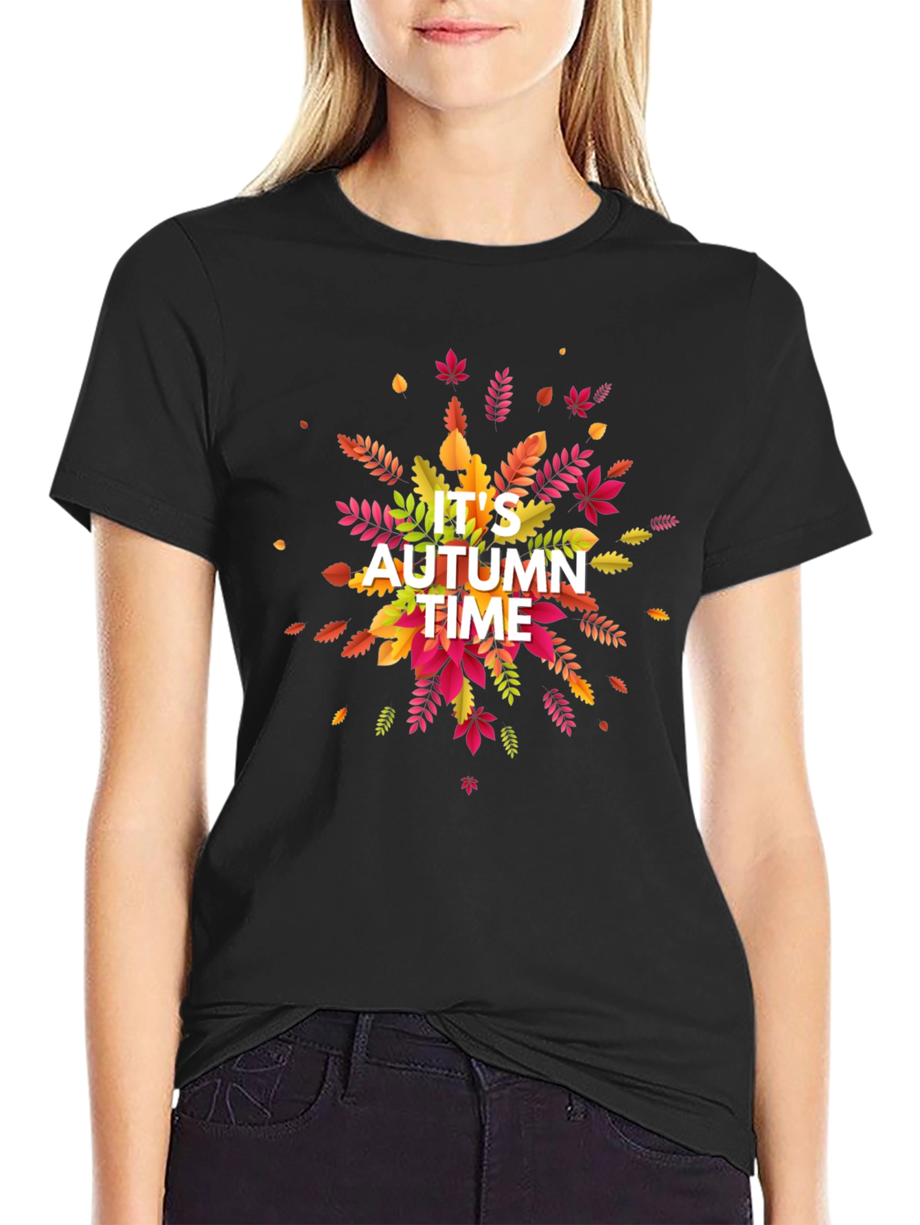 Its Autumn Time Black Graphic T-Shirt