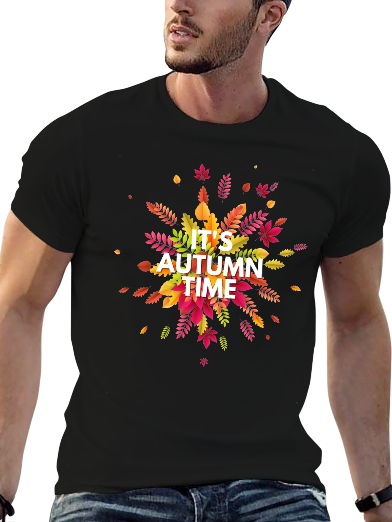 Its Autumn Time Black Graphic T-Shirt