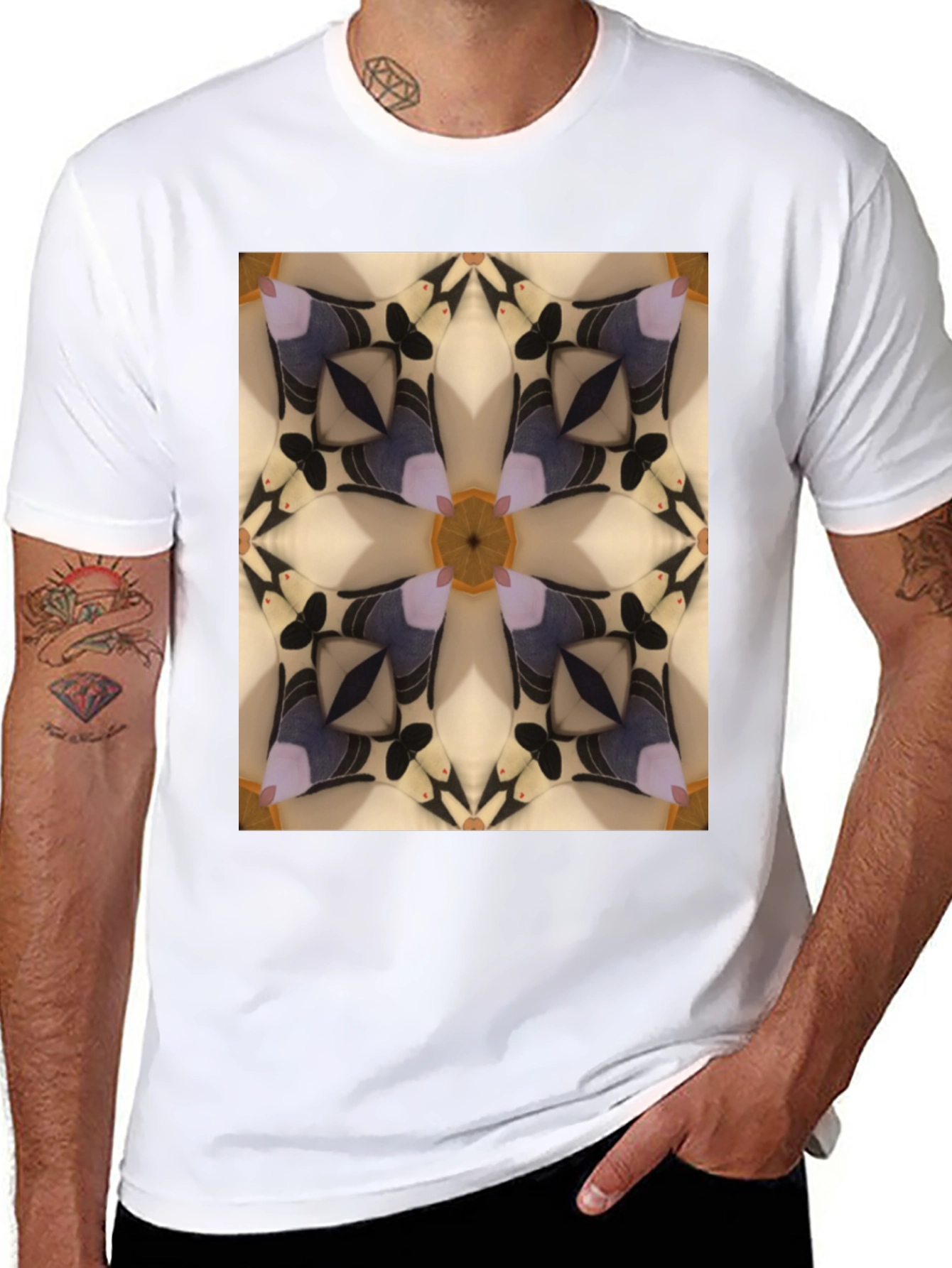 Abstract Kaleidoscope Pattern Black T-Shirt