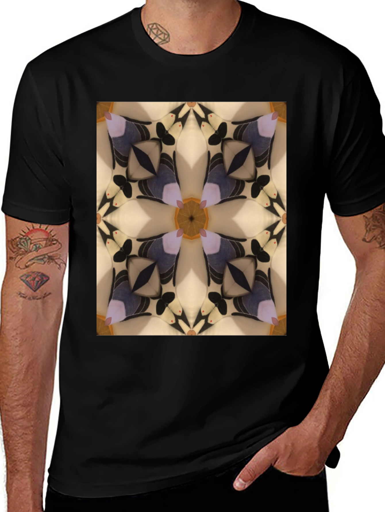 Abstract Kaleidoscope Pattern Black T-Shirt