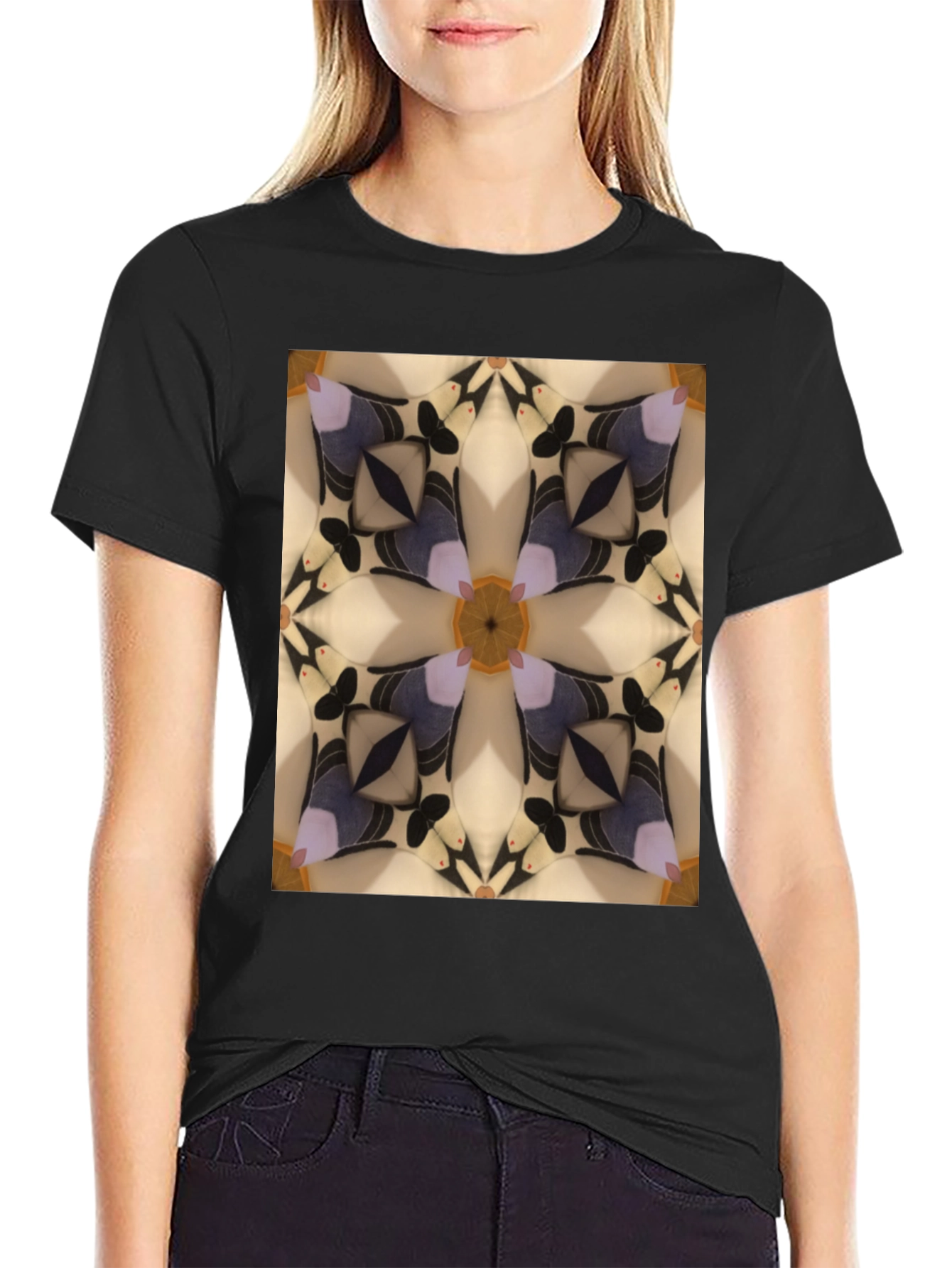 Abstract Kaleidoscope Pattern Black T-Shirt
