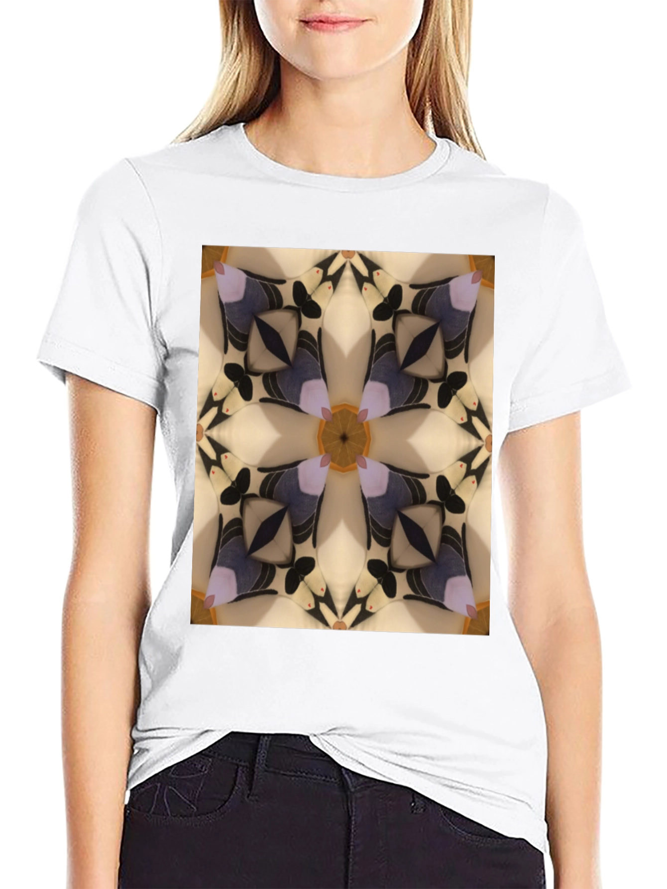 Abstract Kaleidoscope Pattern Black T-Shirt