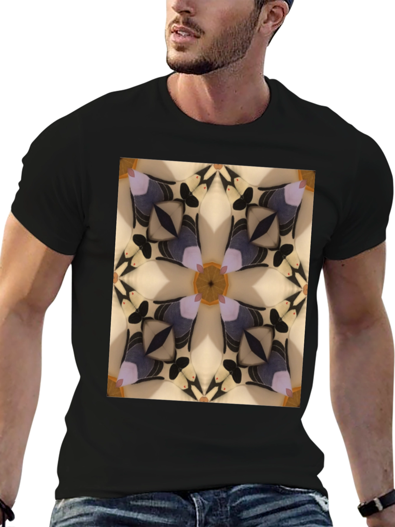 Abstract Kaleidoscope Pattern Black T-Shirt