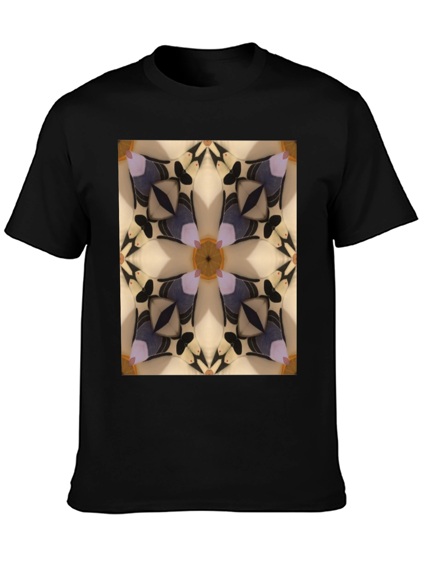Abstract Kaleidoscope Pattern Black T-Shirt