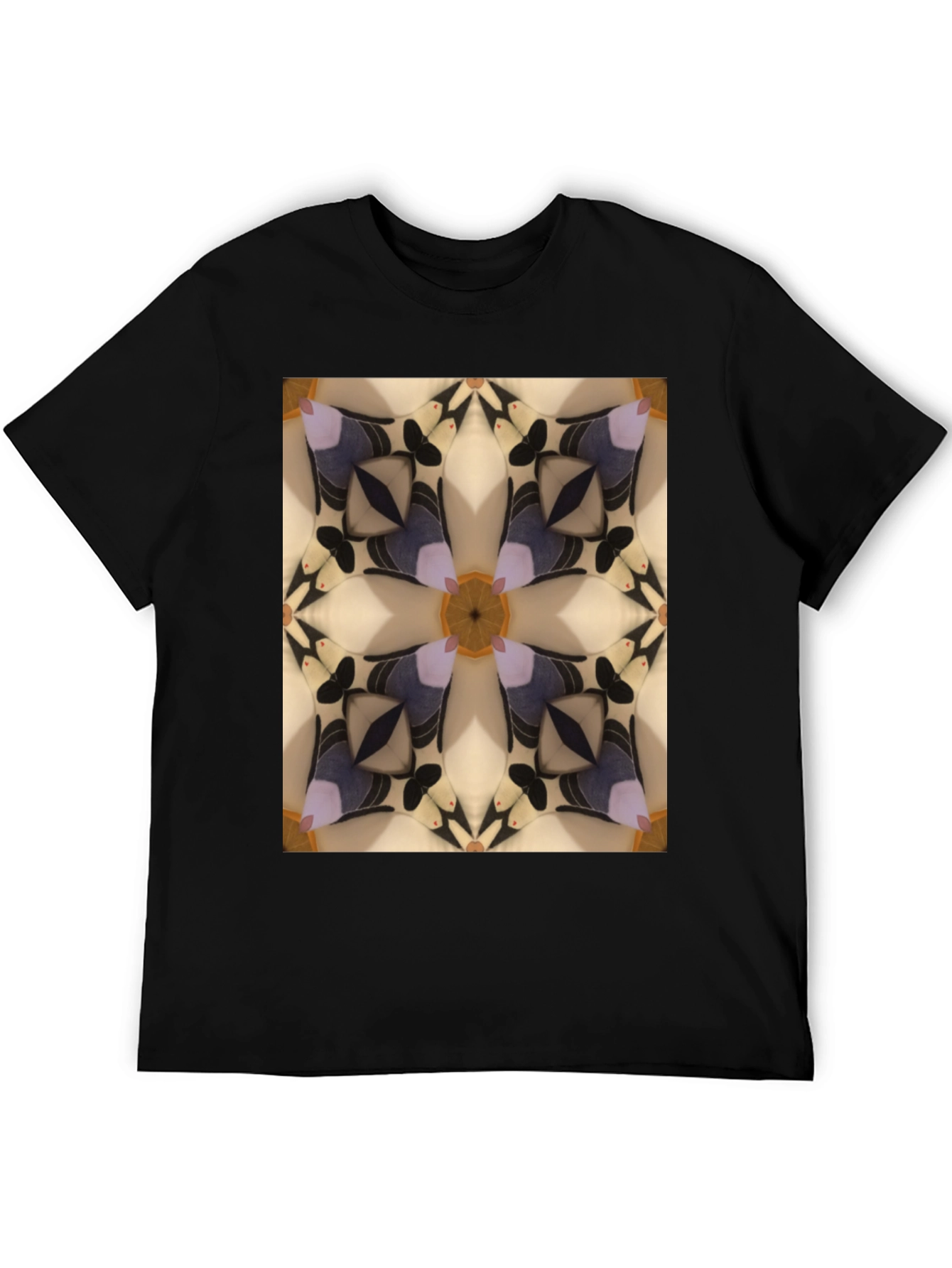 Abstract Kaleidoscope Pattern Black T-Shirt
