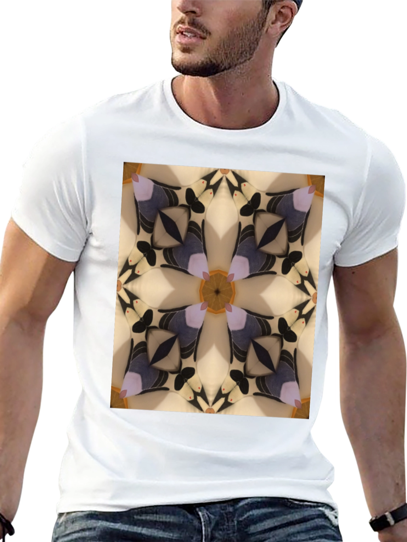 Abstract Kaleidoscope Pattern Black T-Shirt