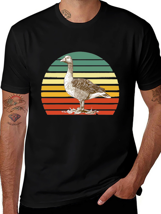 Retro Goose Sunset Graphic Tee - Soft Black Cotton T-Shirt