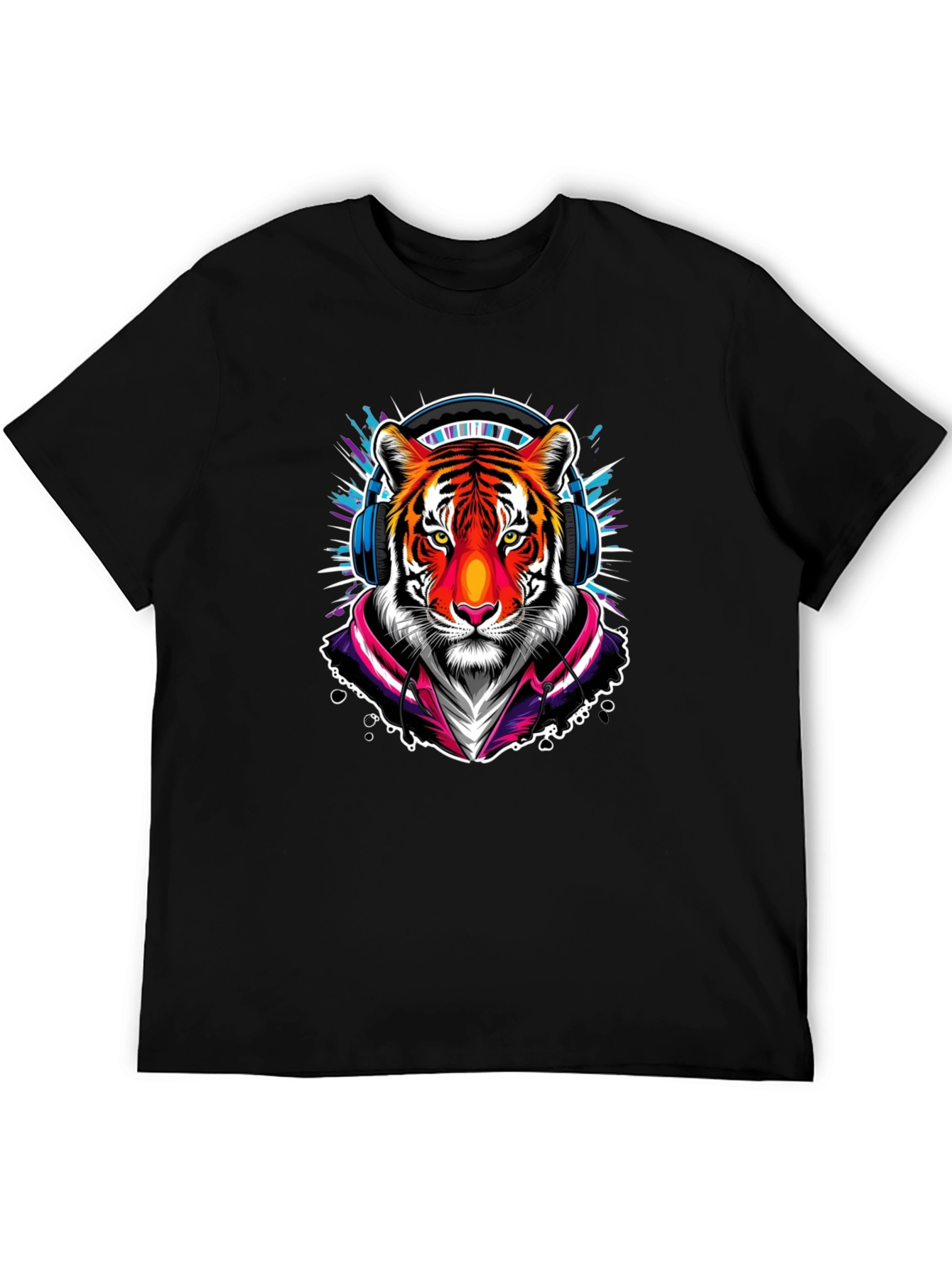 Cool Tiger Graphic Tee - Black Crew Neck T-Shirt
