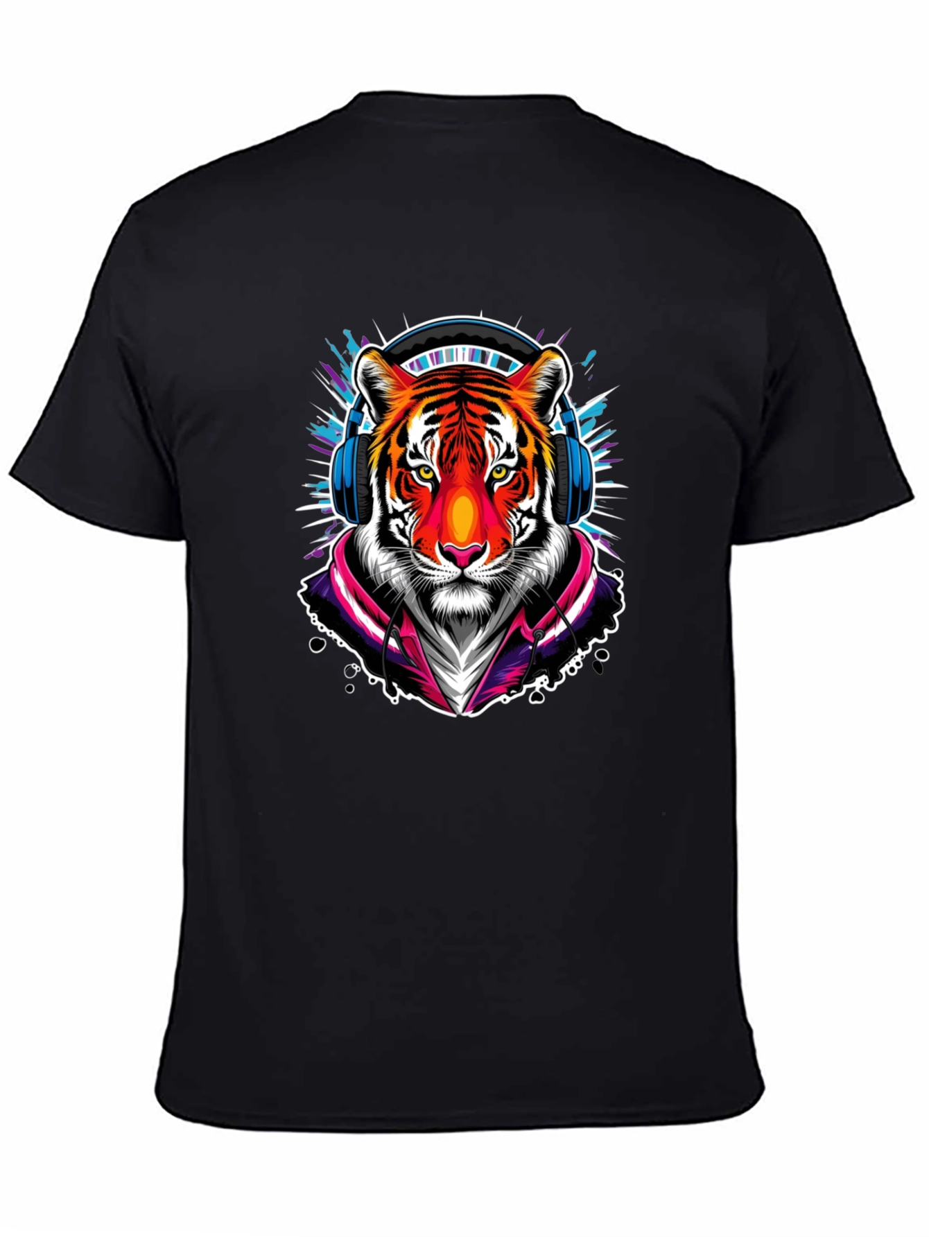 Cool Tiger Graphic Tee - Black Crew Neck T-Shirt