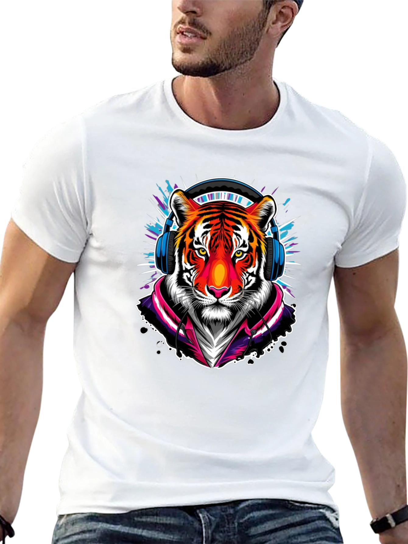 Cool Tiger Graphic Tee - Black Crew Neck T-Shirt