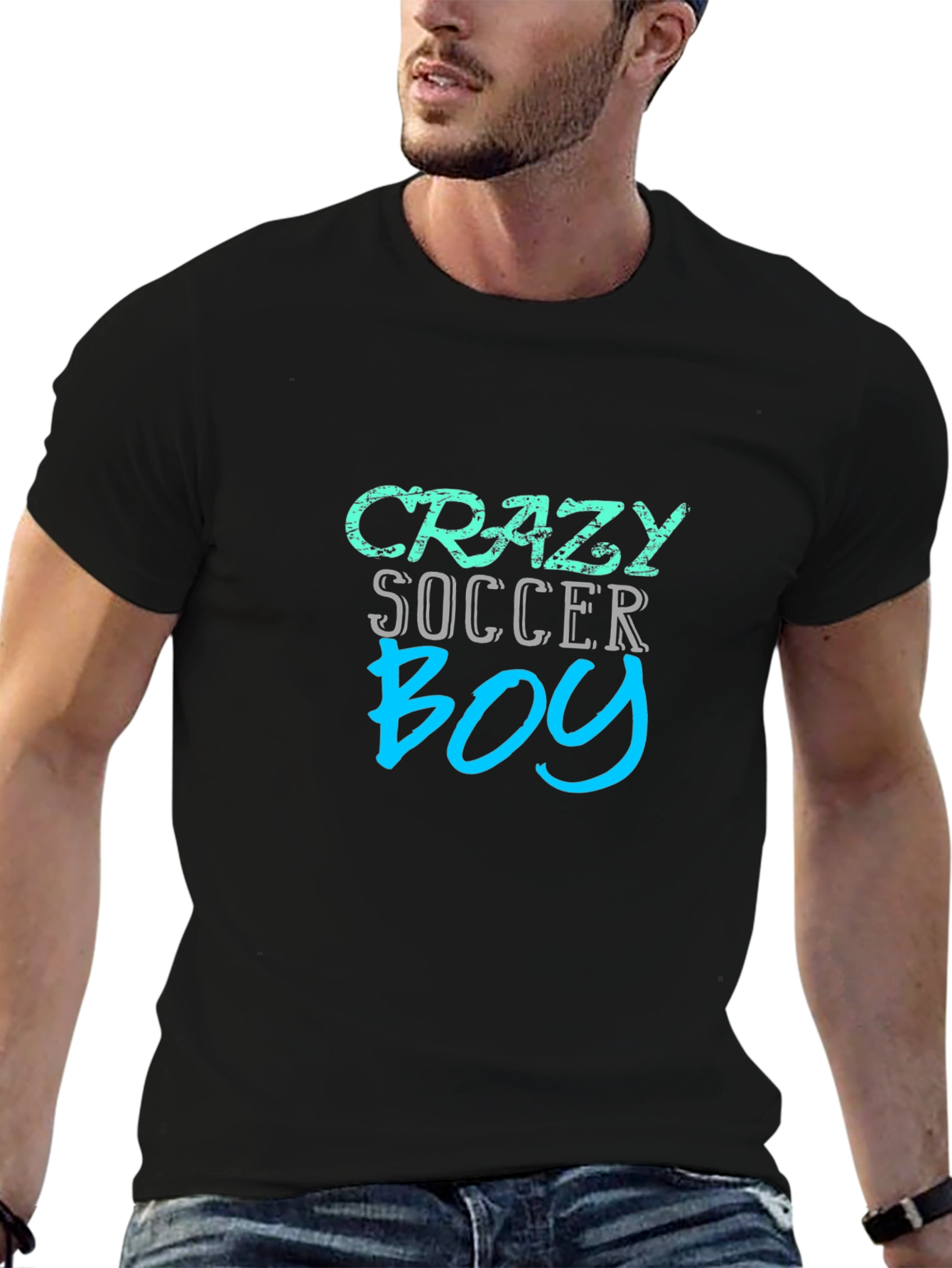 Crazy Soccer Boy Black T-Shirt