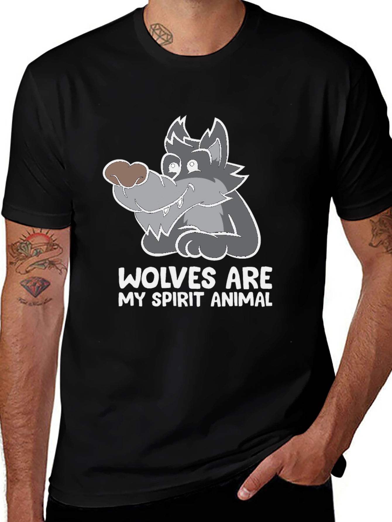 Wolves Are My Spirit Animal Graphic Tee - Black