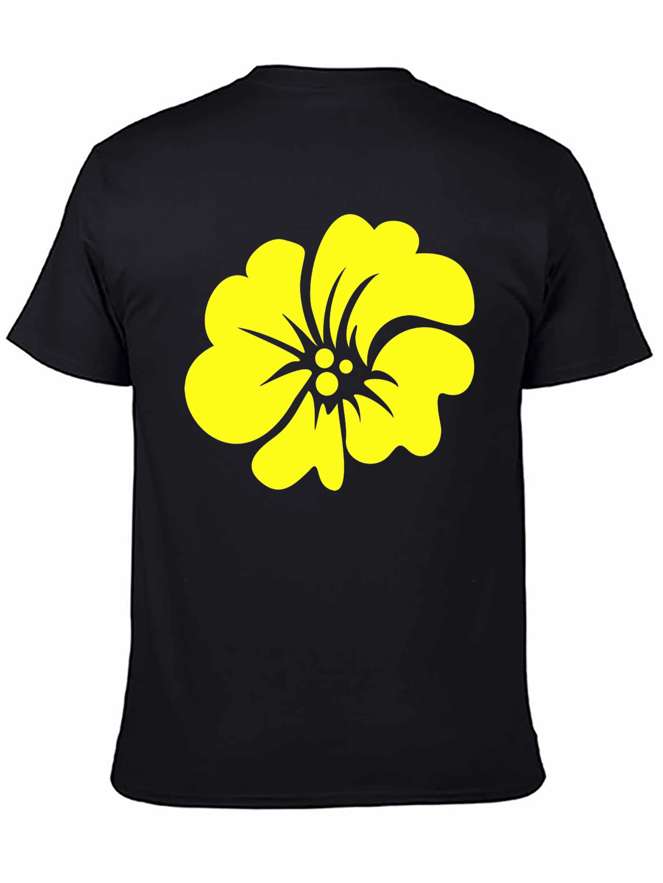 Black Tee with Yellow Hibiscus Flower Graphic