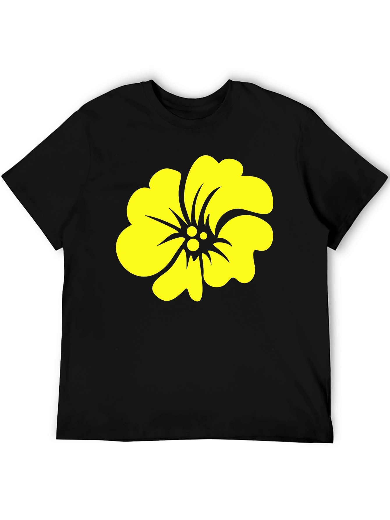 Black Tee with Yellow Hibiscus Flower Graphic